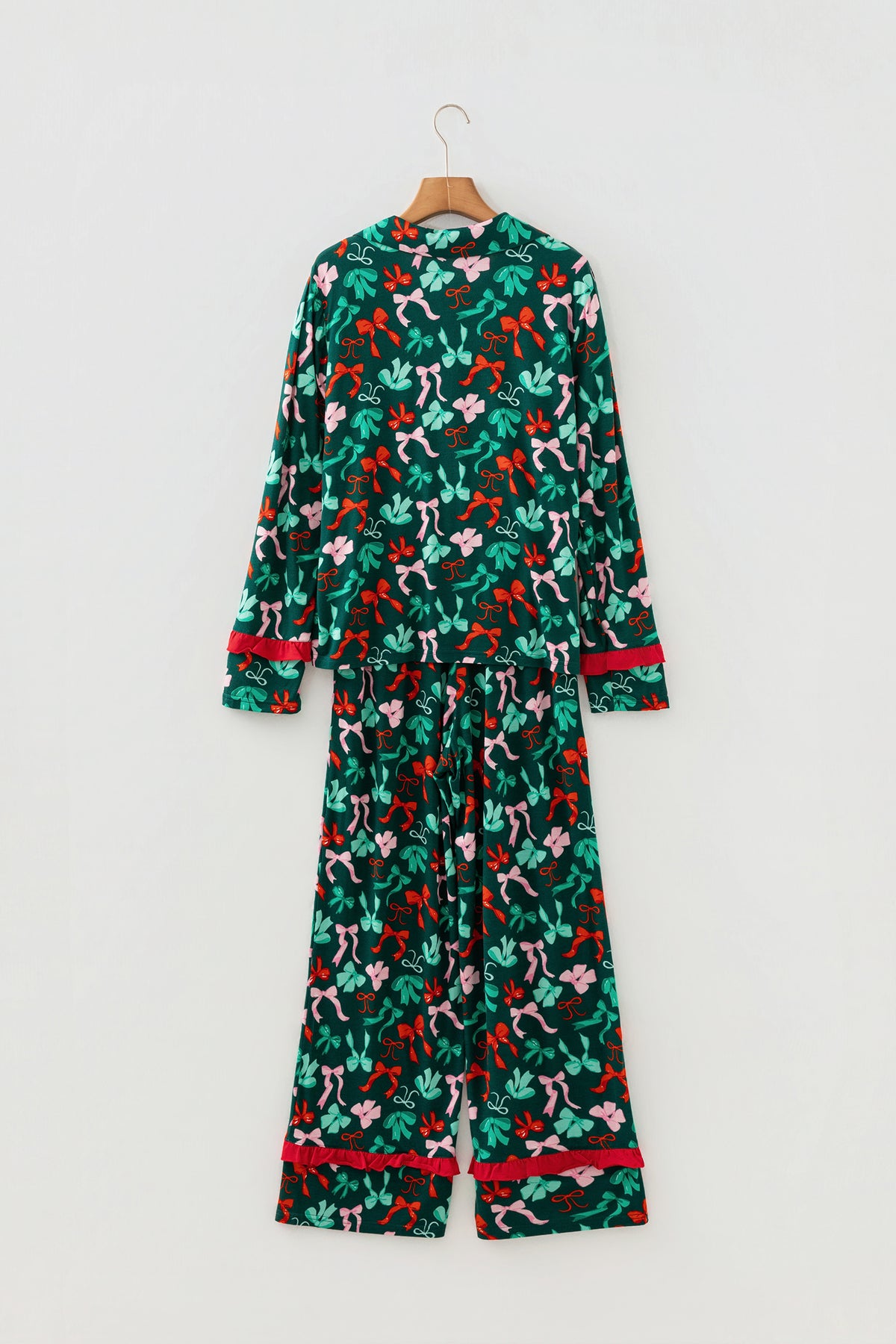 Green Festive Bow Print Pajama Pants Set