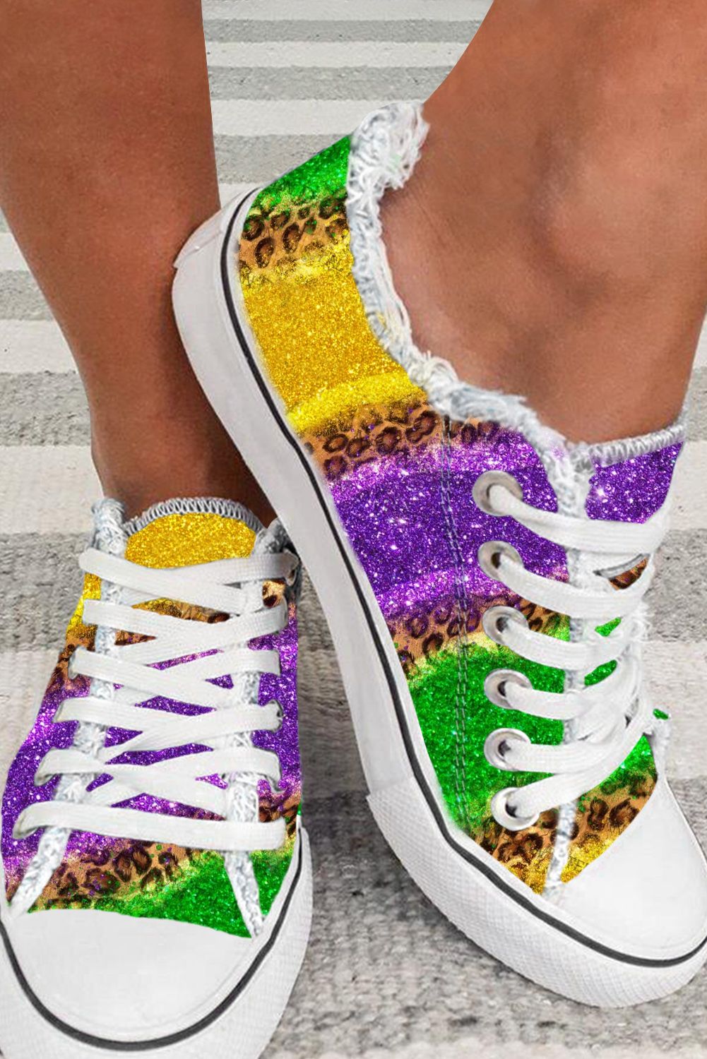 Multicolor Leopard Color Block Lace-up Canvas Sneakers