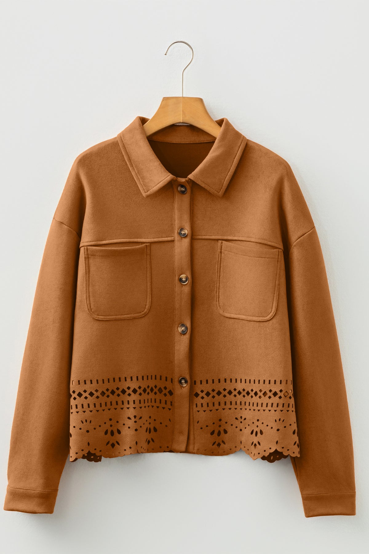 Thai Curry Solid Color Faux Suede Hollowed Detail Style Jacket