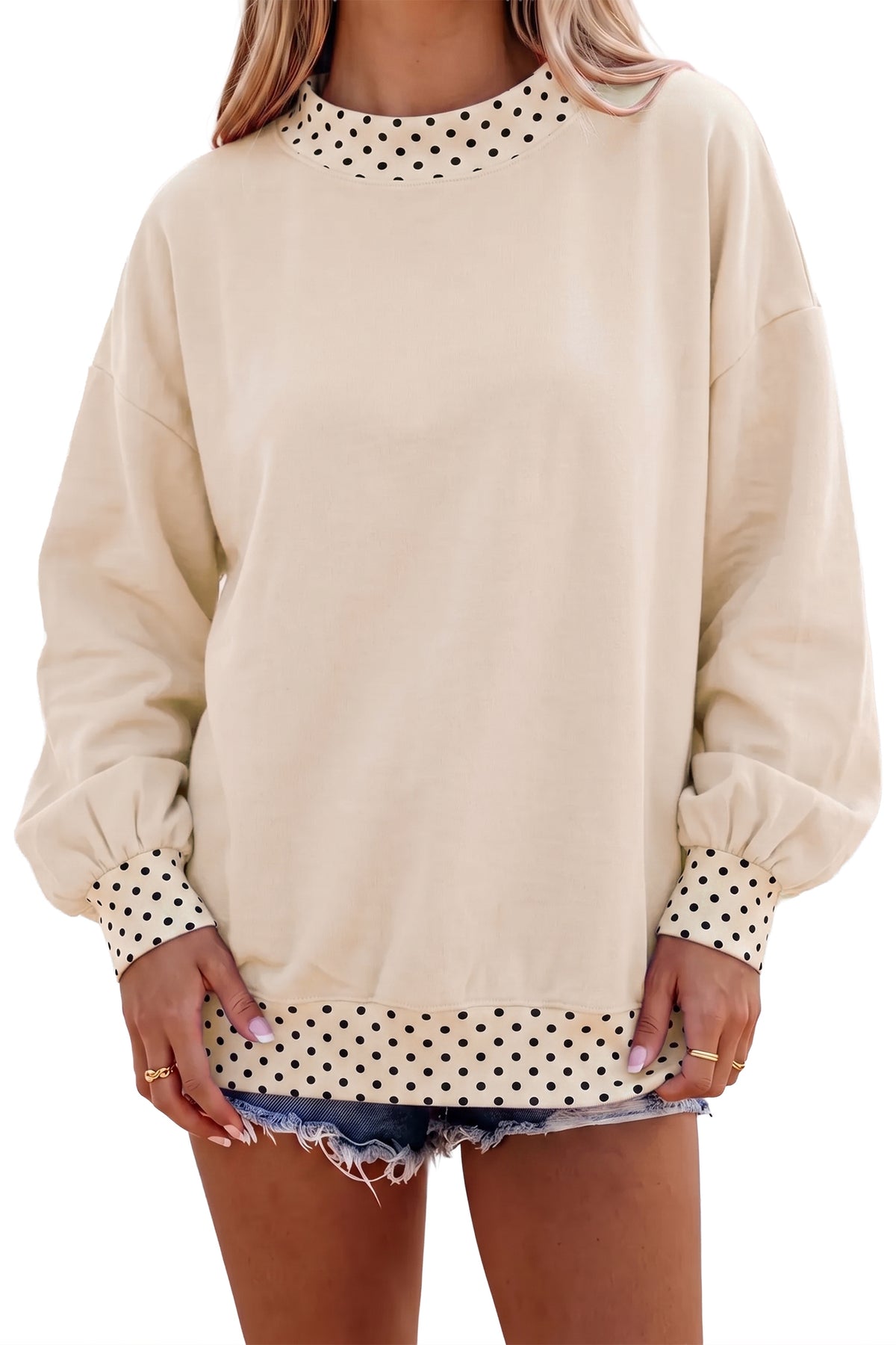 Red Dahlia Polka Dot Contrast Trim Oversized Sweatshirt
