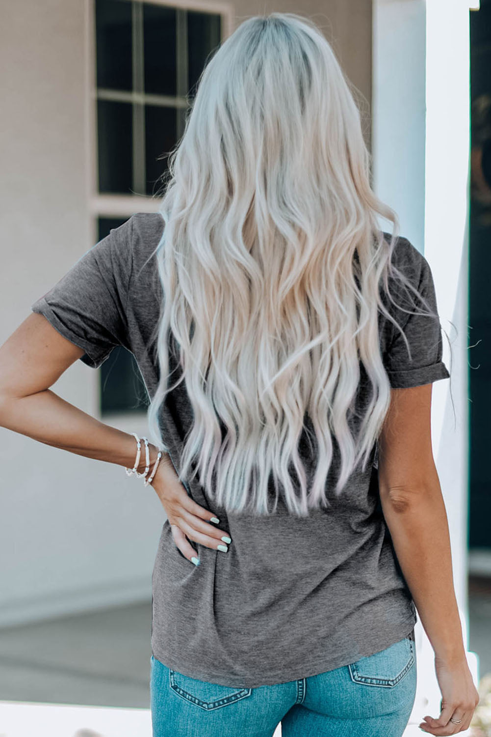 Gray Easter Eggs Print Crew Neck T-Shirt