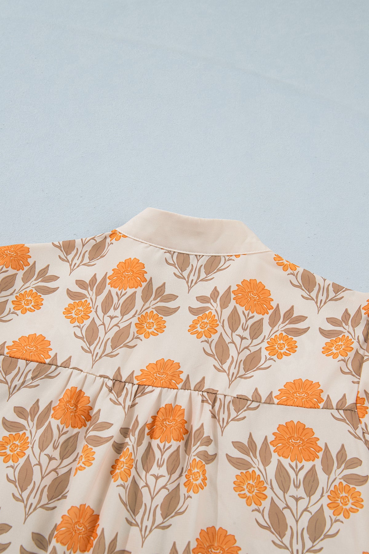 Orange Floral Print Contrast V Neck Blouse