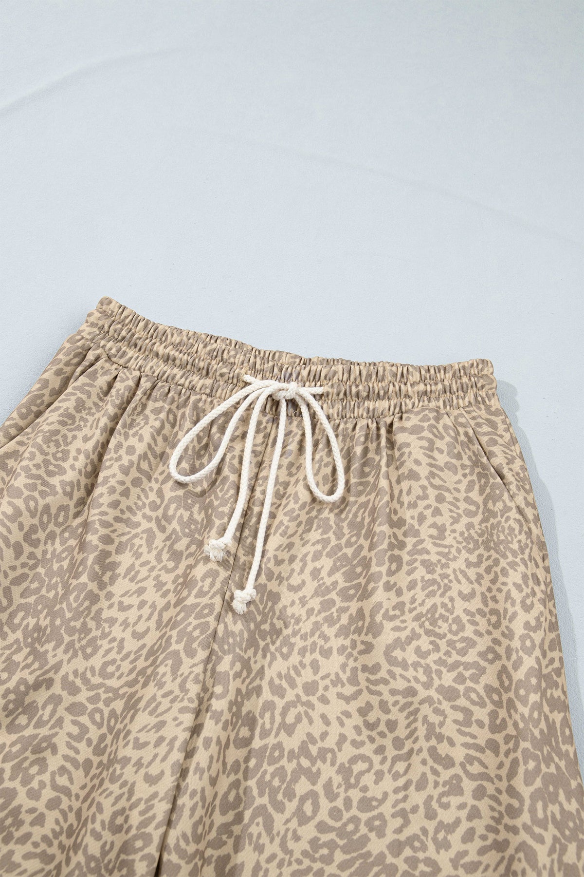 Women's Khaki Leopard Star Print Long-Sleeve Loose Casual Two-Piece Pants Set
