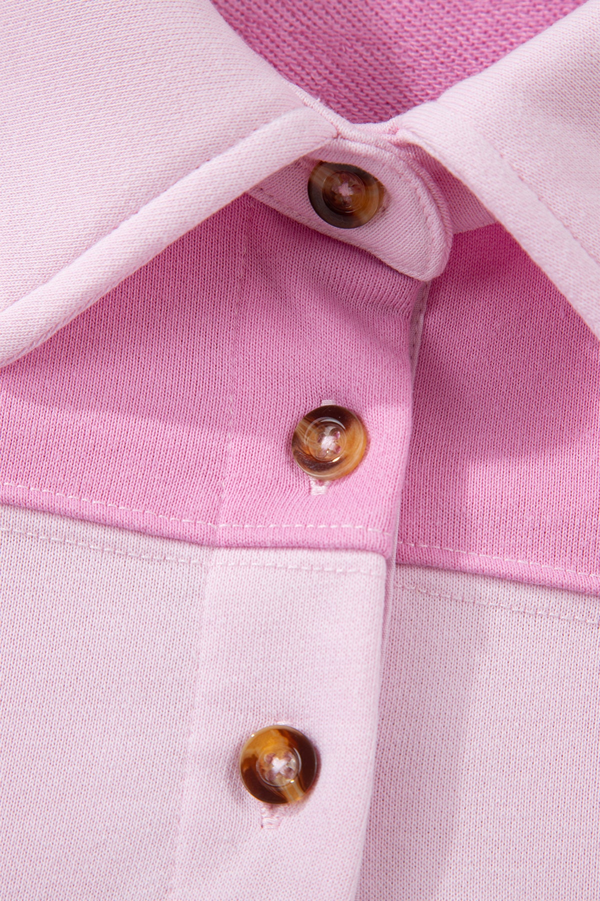 Pink Raw Seam Color Block Patchwork Button Polo Collar Mini Dress
