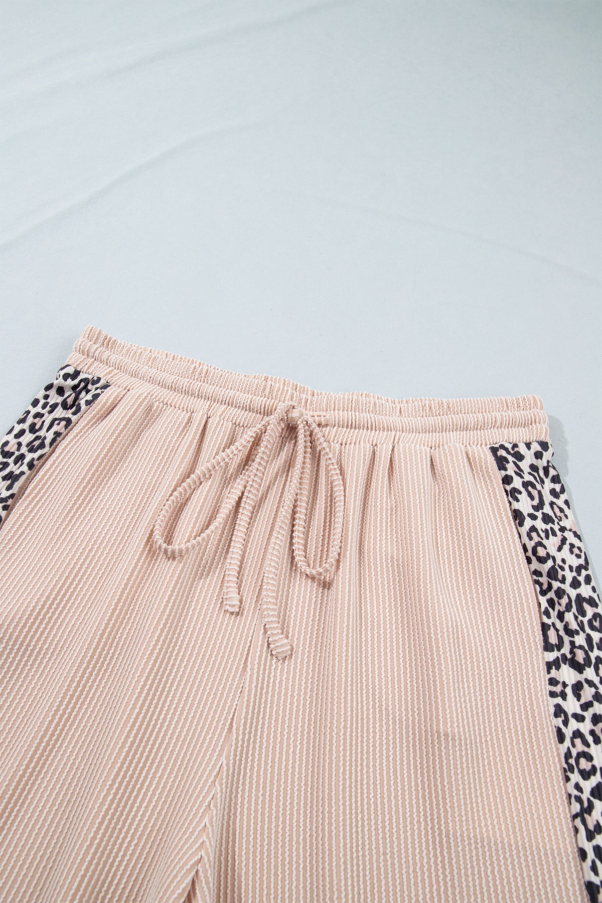 Light French Beige Leopard Print Ribbed Twist Long-Sleeve Top Pants Plus Size Set