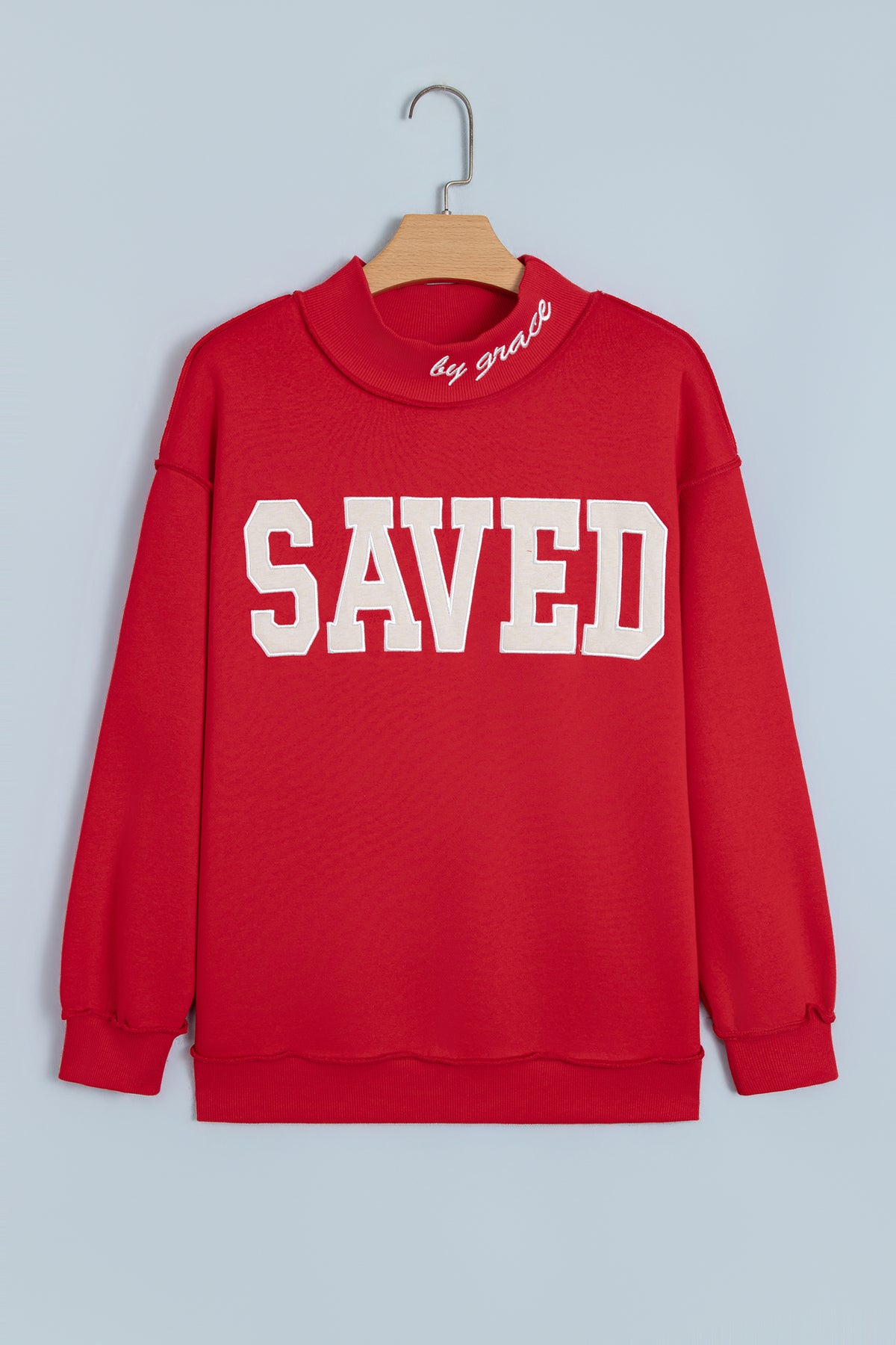 Pink Saved By Grace Embroidered High Neck Sweatshirt