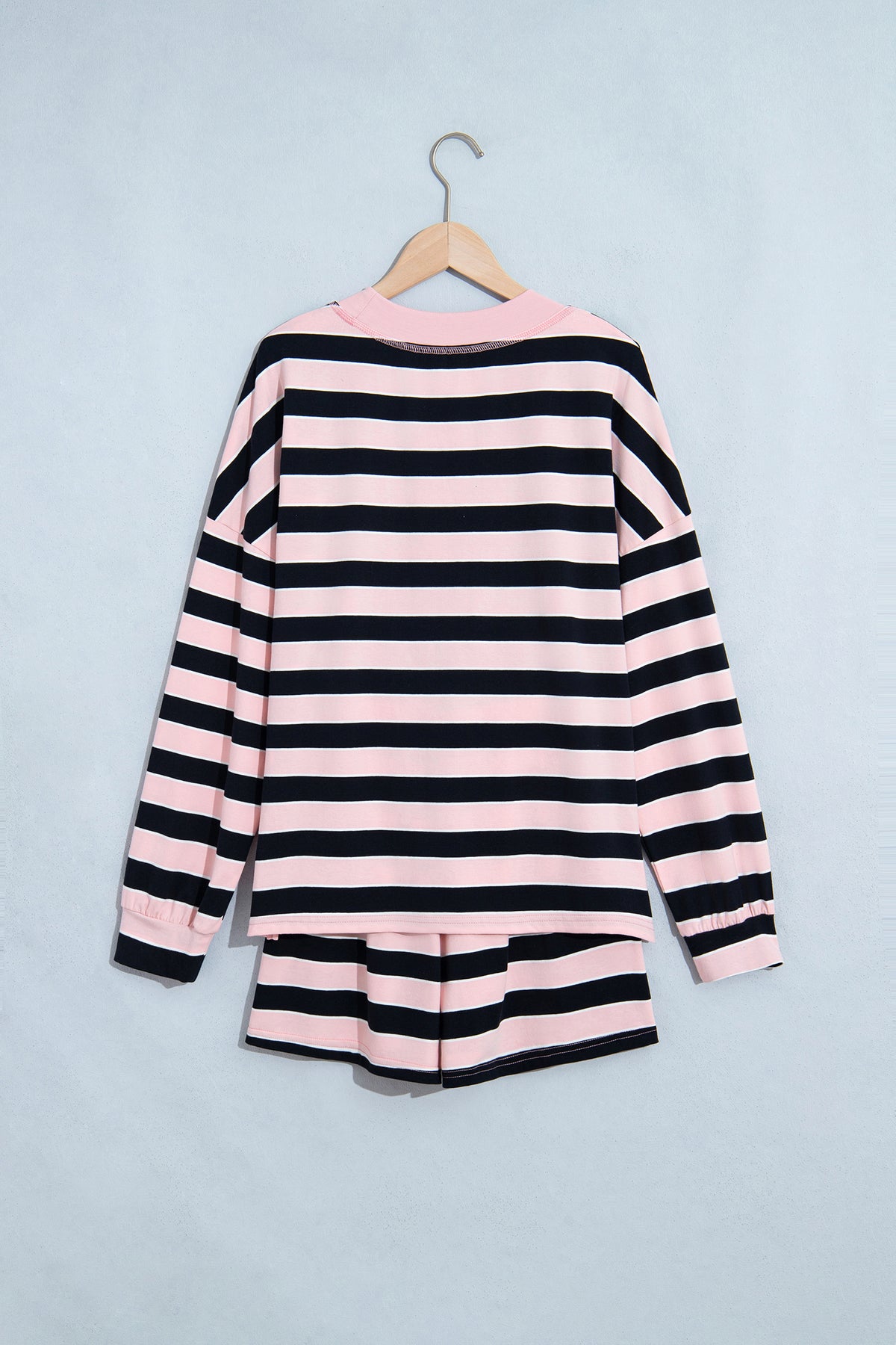 Pink Stripe Oversized Top and Elastic Waist Shorts Set