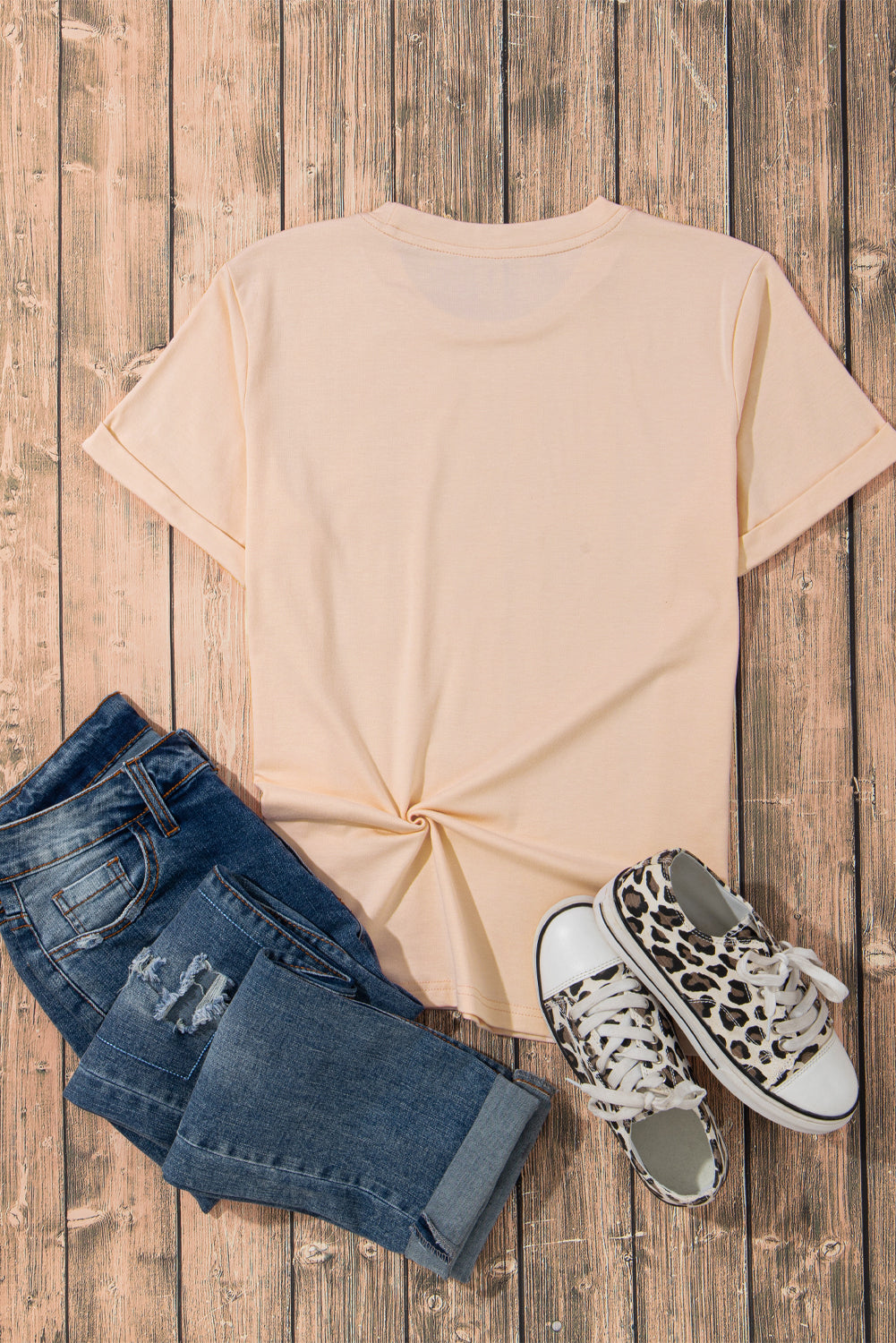Khaki Sequin Horses Patched Casual Crewneck T-Shirt