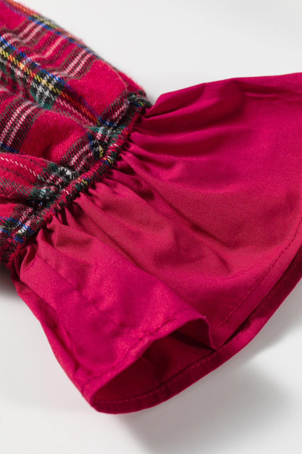 Red Plaid Tie Neck Ruffle Cuffs Shift Blouse