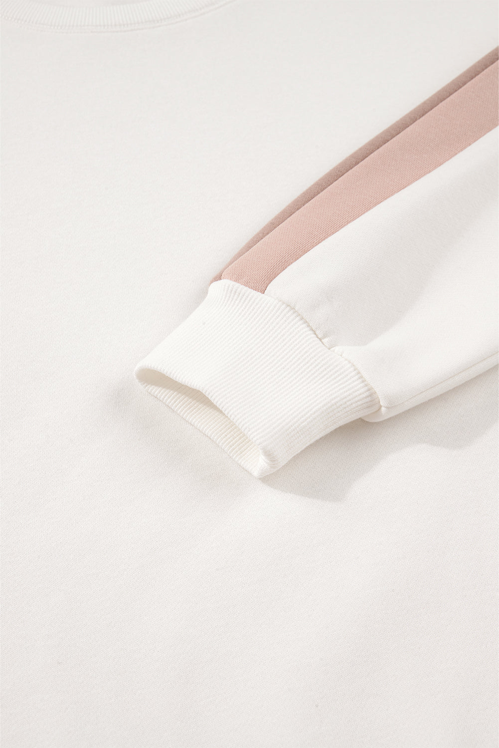 Women's White Color Block Patchwork Drop Shoulder Pullover Shorts Two-Piece Outfit Set