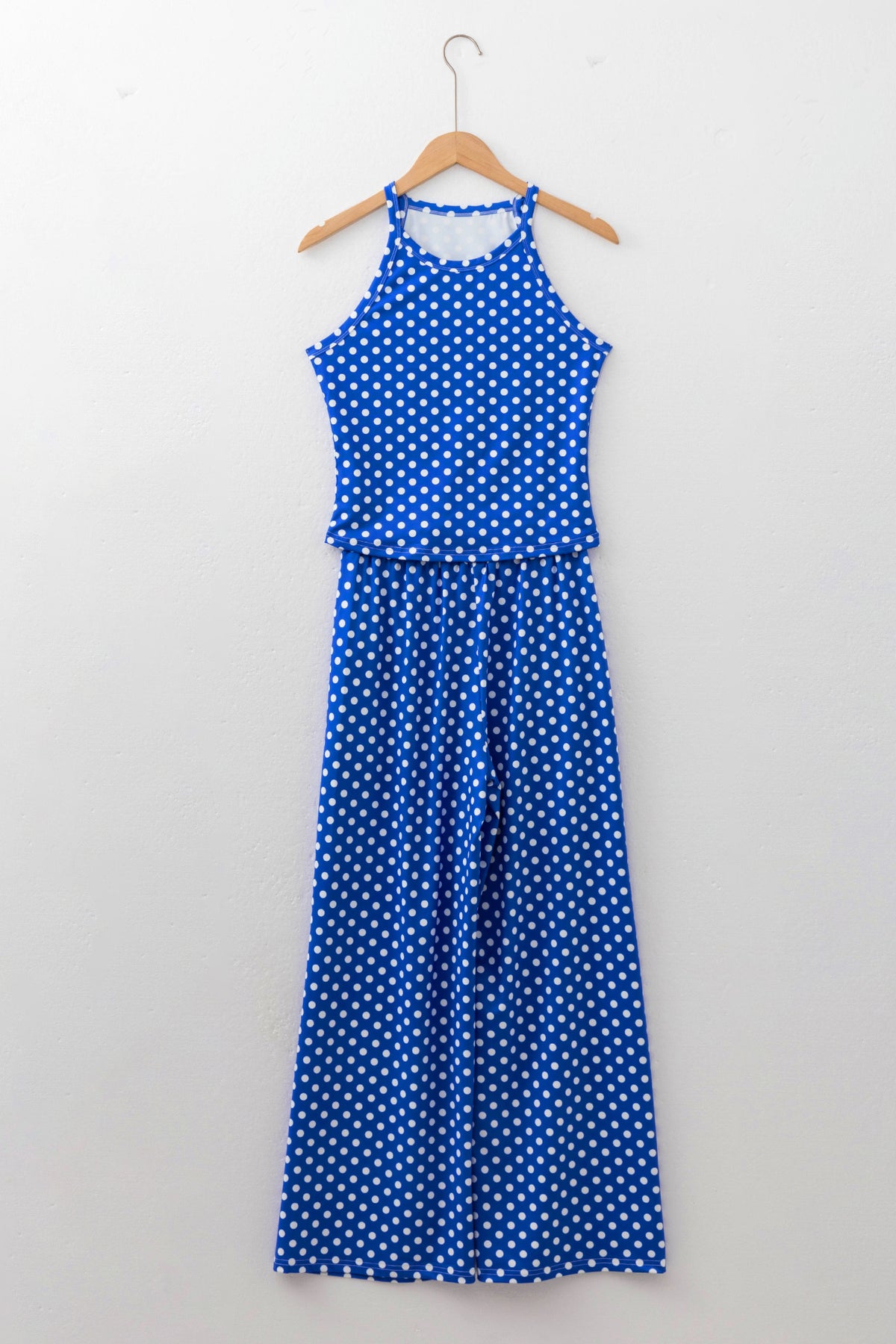 Women's Pink Polka Dot Print Slim Tank Pants Two-Piece Outfit Set