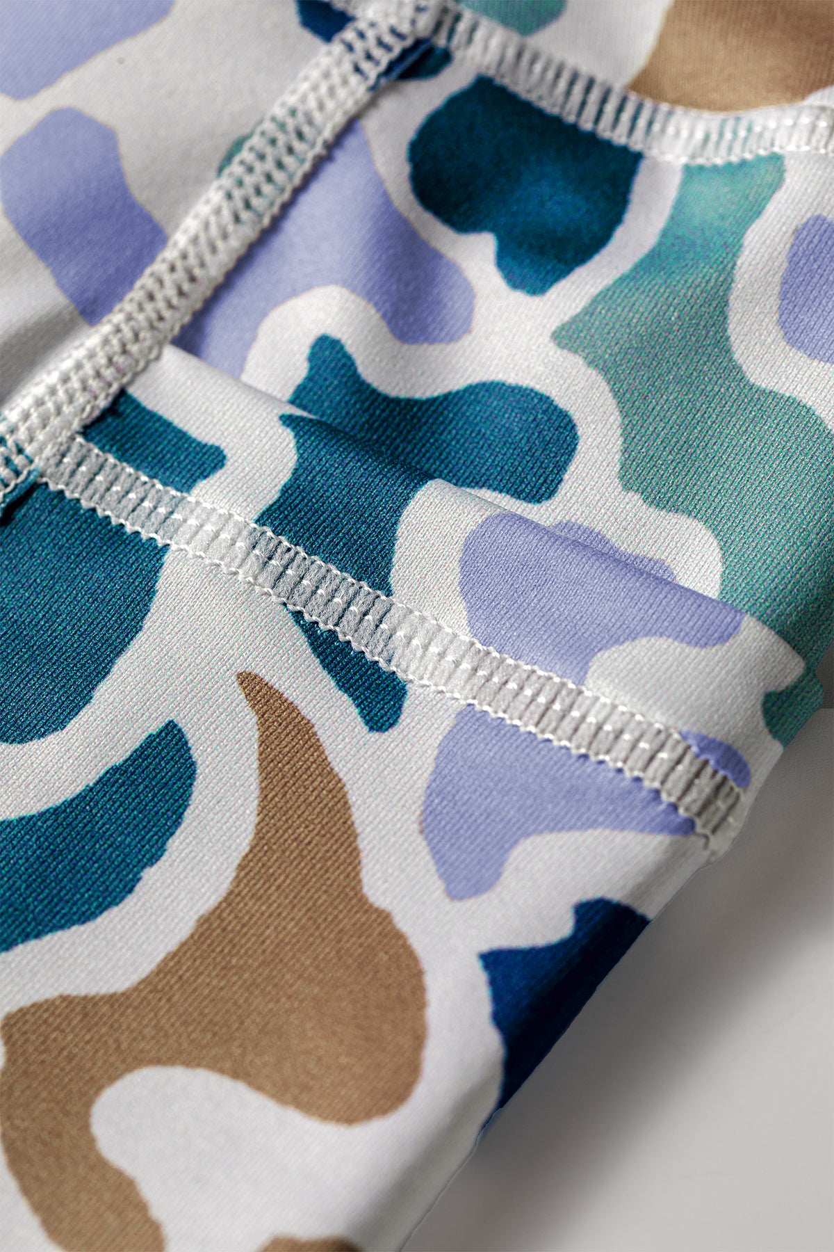 Sky Blue Abstract Camo Printed Seam Biker Shorts