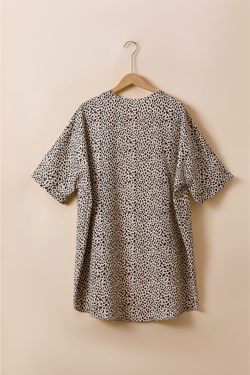 Khaki Plus Size Leopard Print Half-Sleeve Open-Front Cardigan