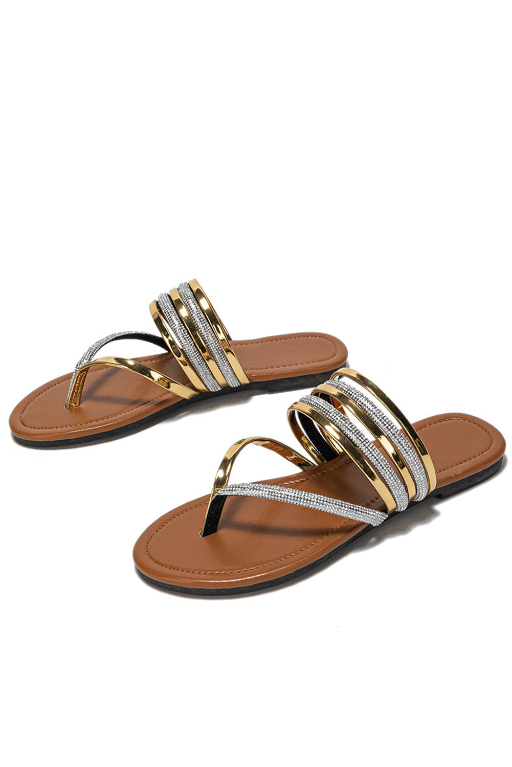 Gold Pointed-Toe Strappy Flat Sandals
