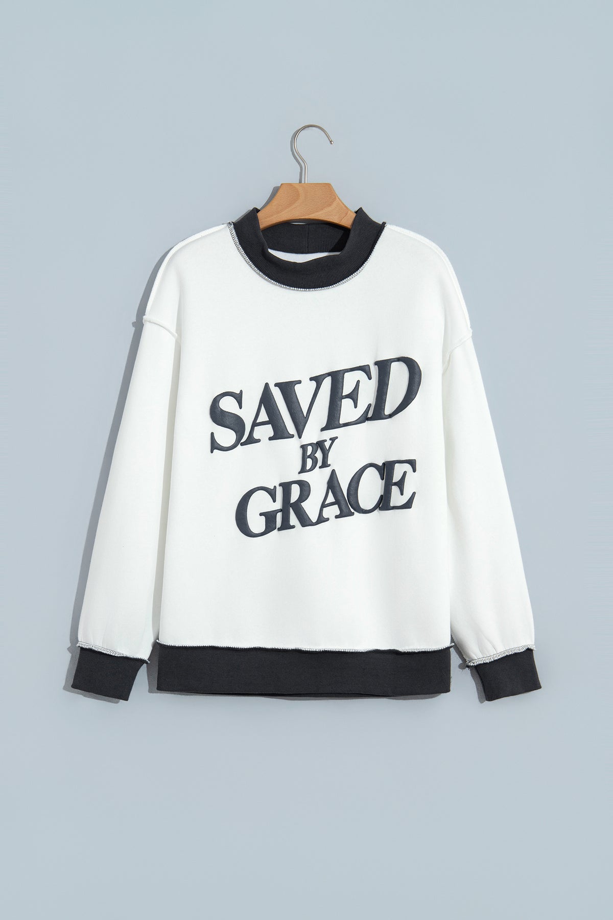 Coffee Saved By Grace Print Mock Neck Oversized Sweatshirt