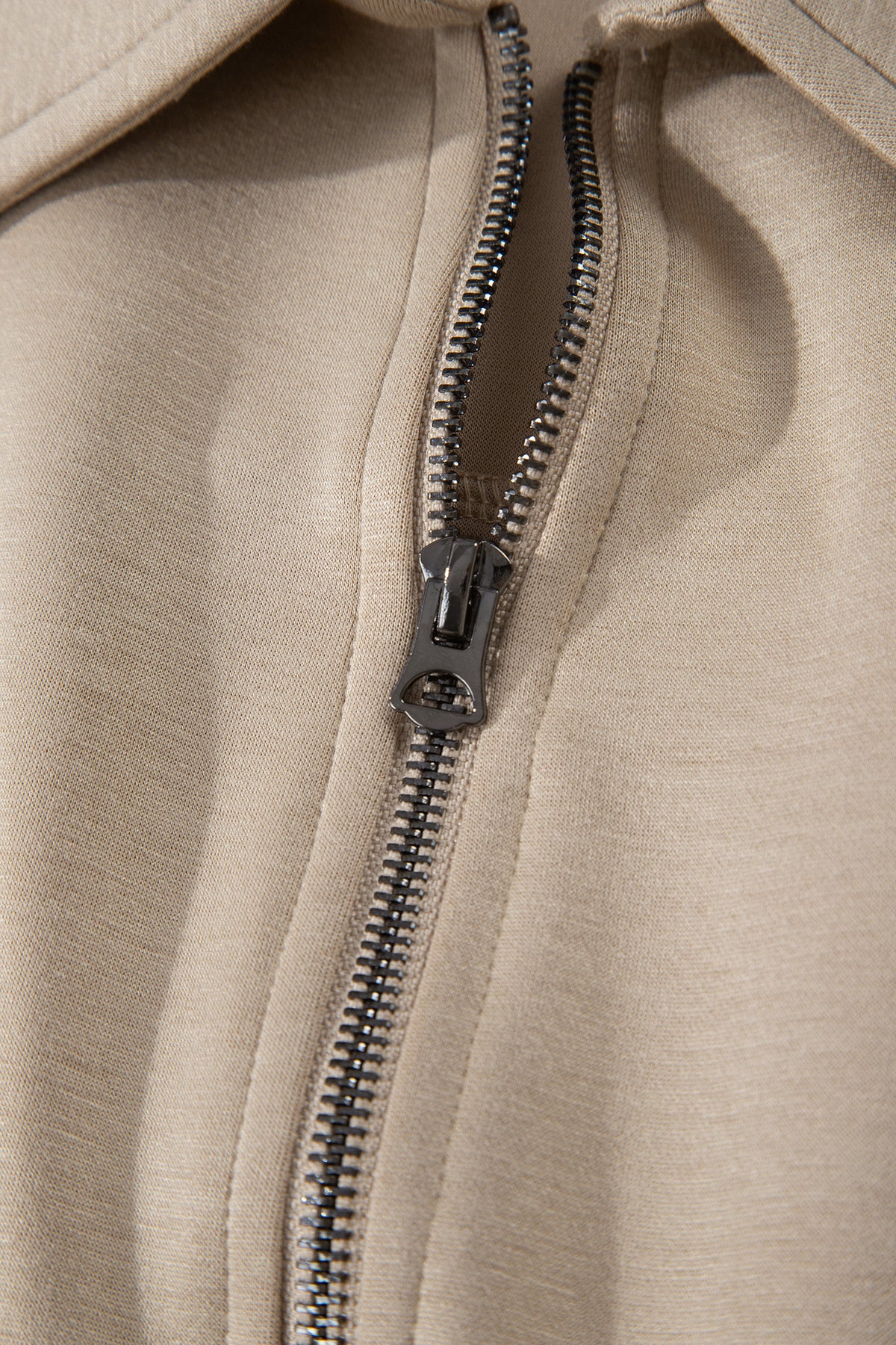 Dark Khaki Solid Zip Front Short Sleeve Collared Jumpsuit