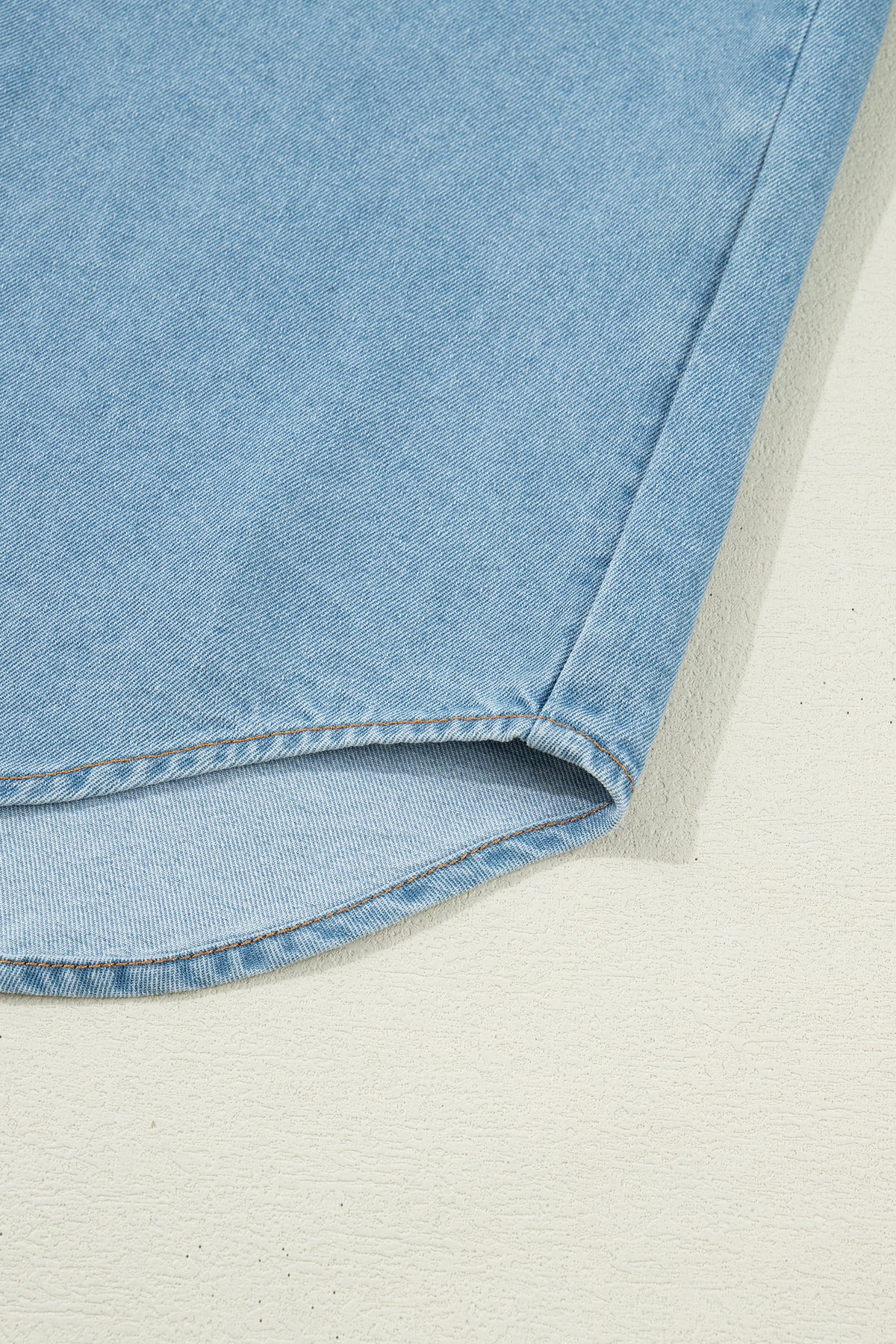 Myosotis Ruffle Detail Short Puff Sleeve Button Down Flap Pocket Denim Shirt