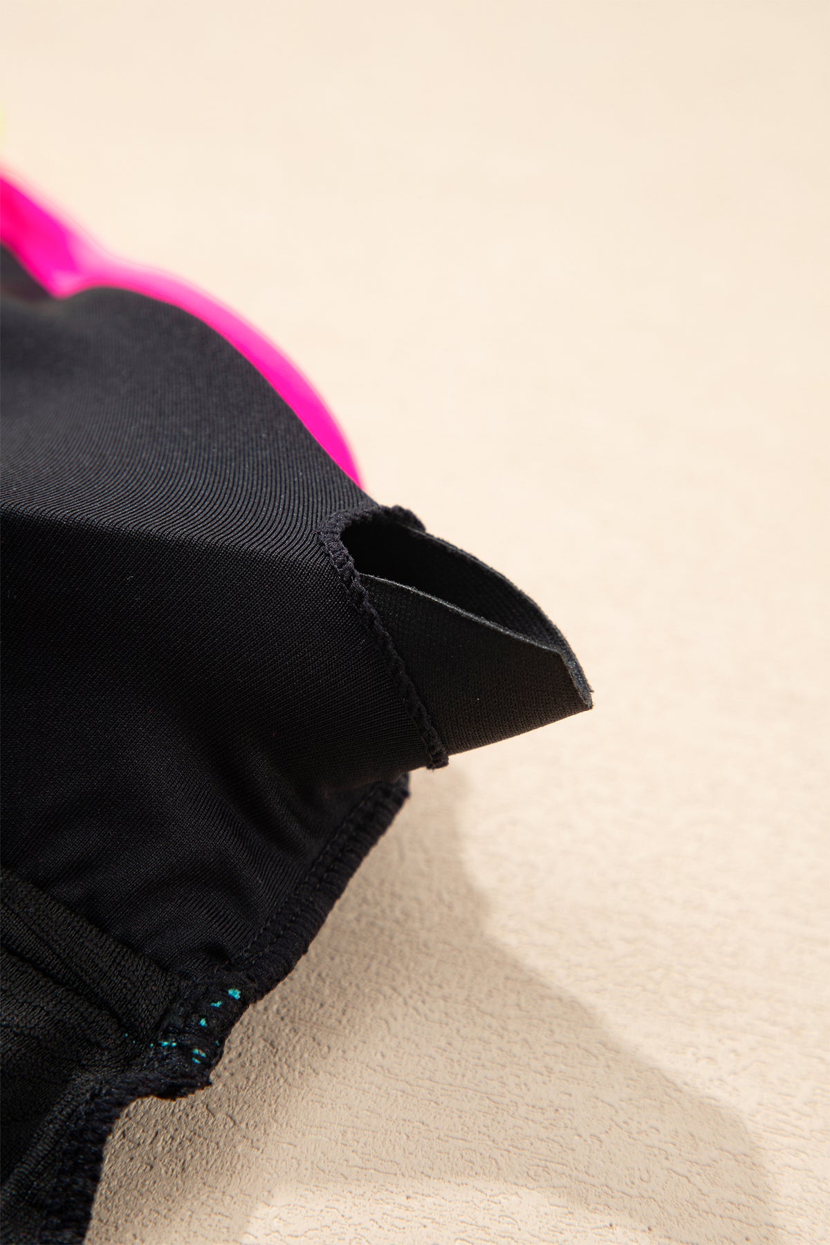 Black Floral-Texture Neon-Trim Tankini