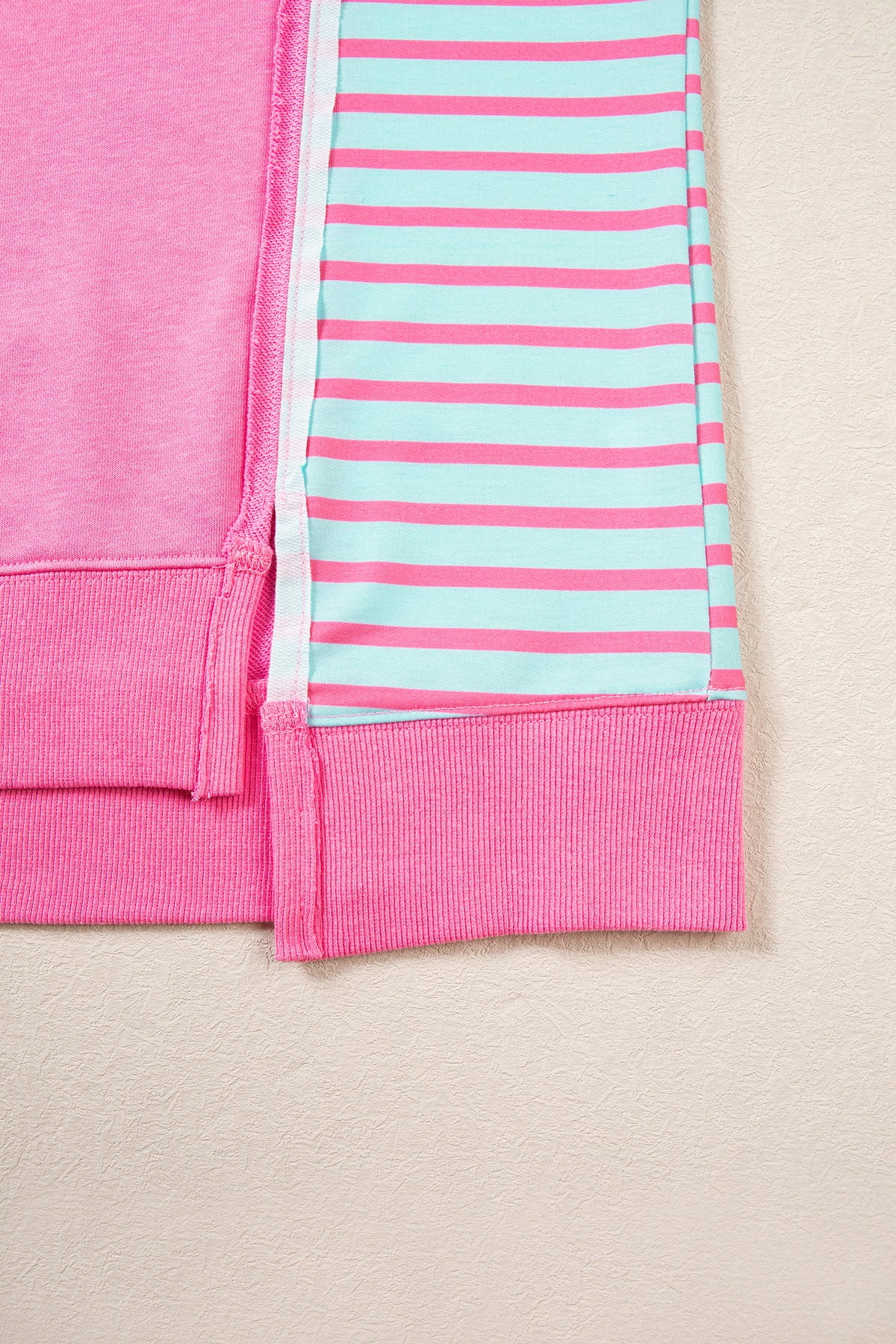 Rose Stripe Color Block Patchwork Split Top