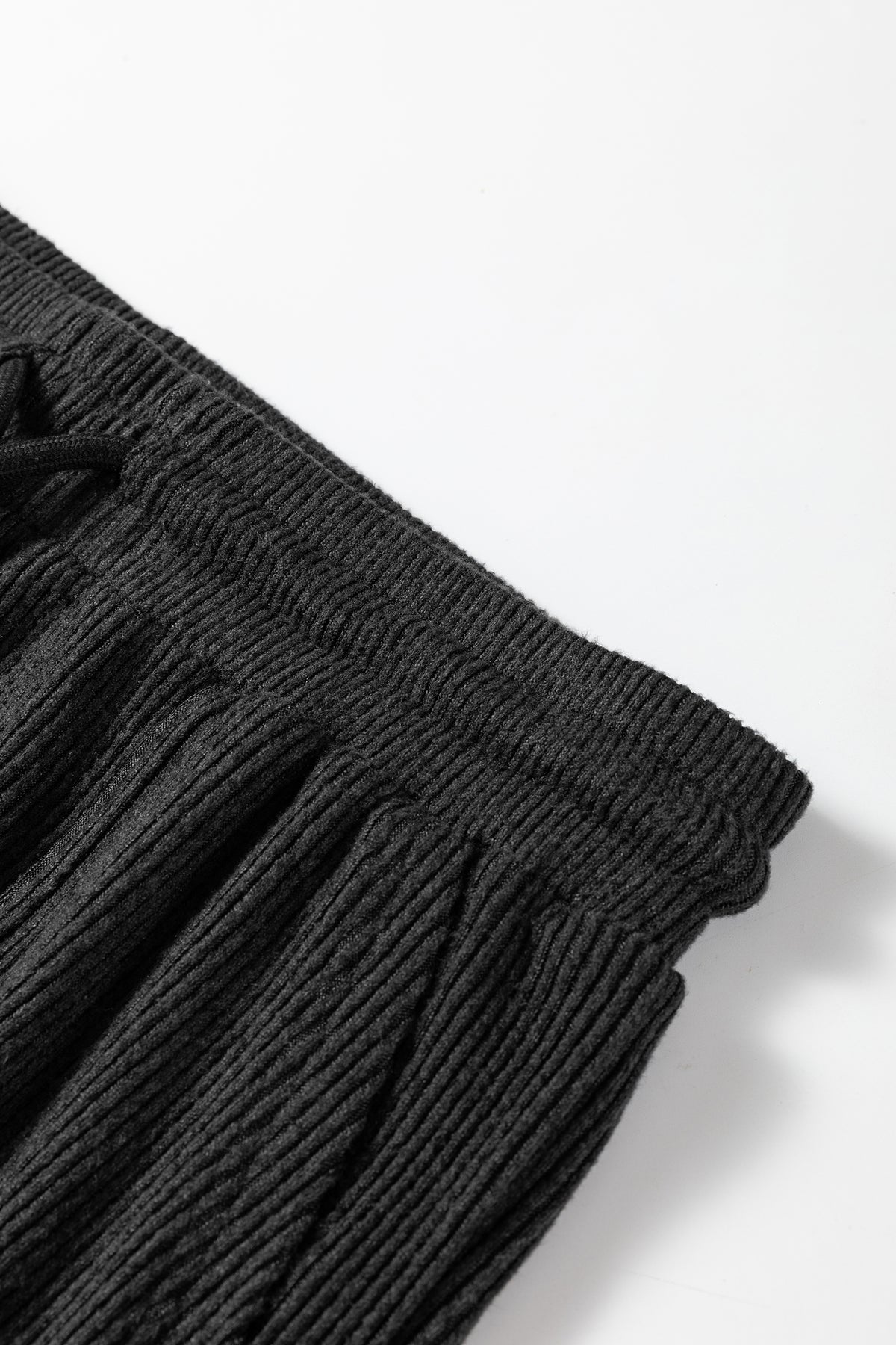 Black Ribbed Drawstring Active Jogger Pants