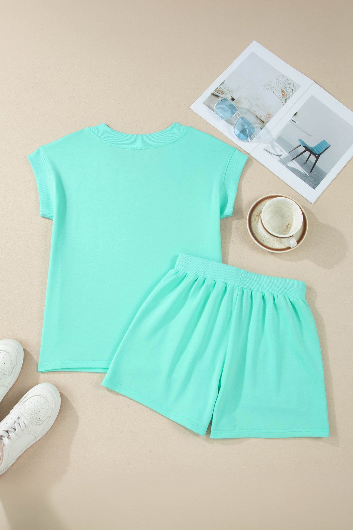Women's Sachet Pink V-Neck Short-Sleeve Top & Shorts Two-Piece Set