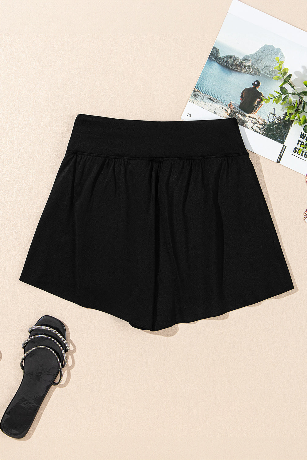 Black High-Waist Wide-Leg Swim Bottom