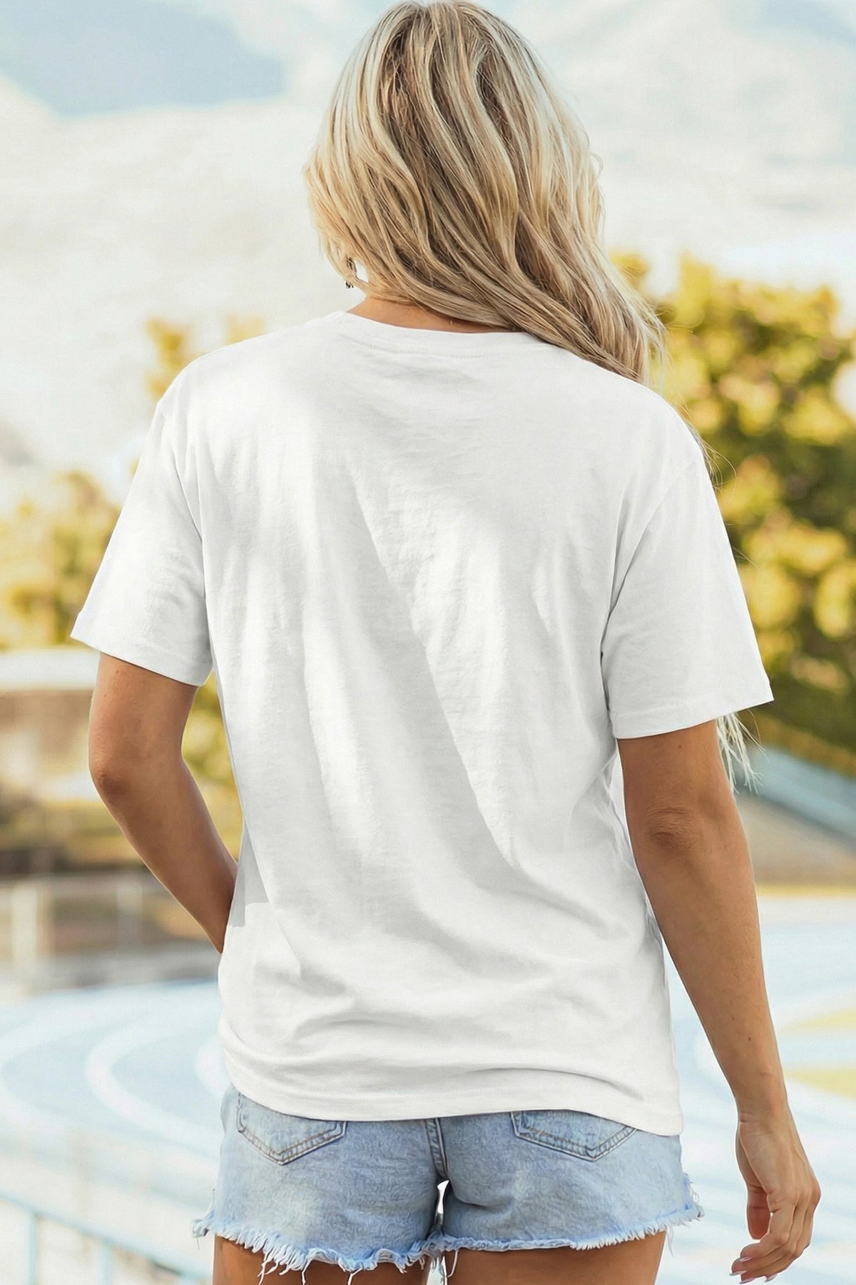 White Sequin Rugby Pattern Round Neck Casual T-Shirt