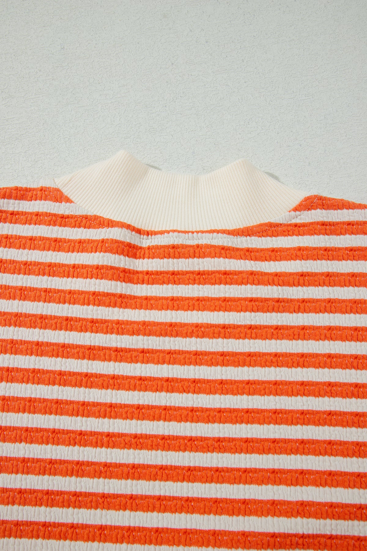 Orange Stripe Striped Textured Stand Neck Oversized Top