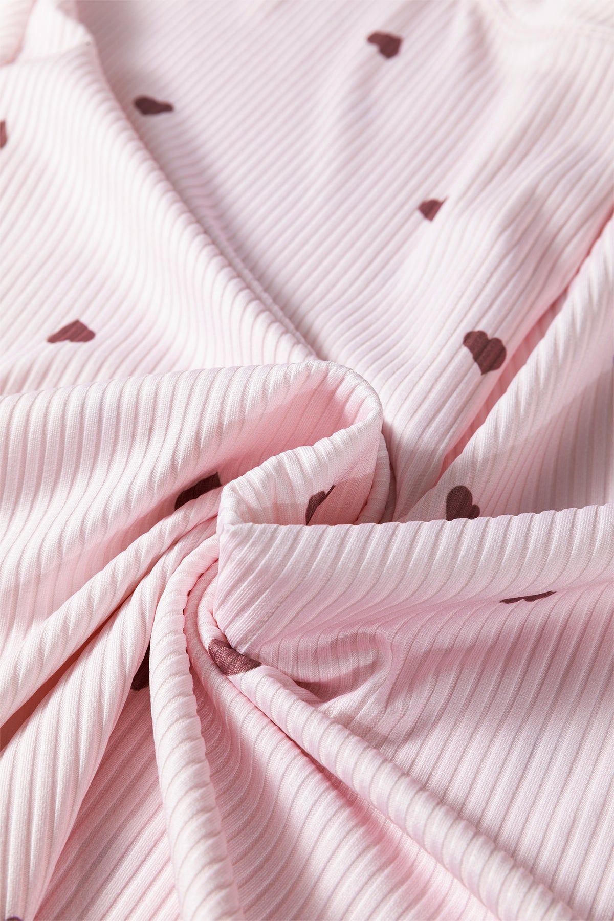 Light Pink Valentine Heart Print Ribbed Knit Short Lounge Set
