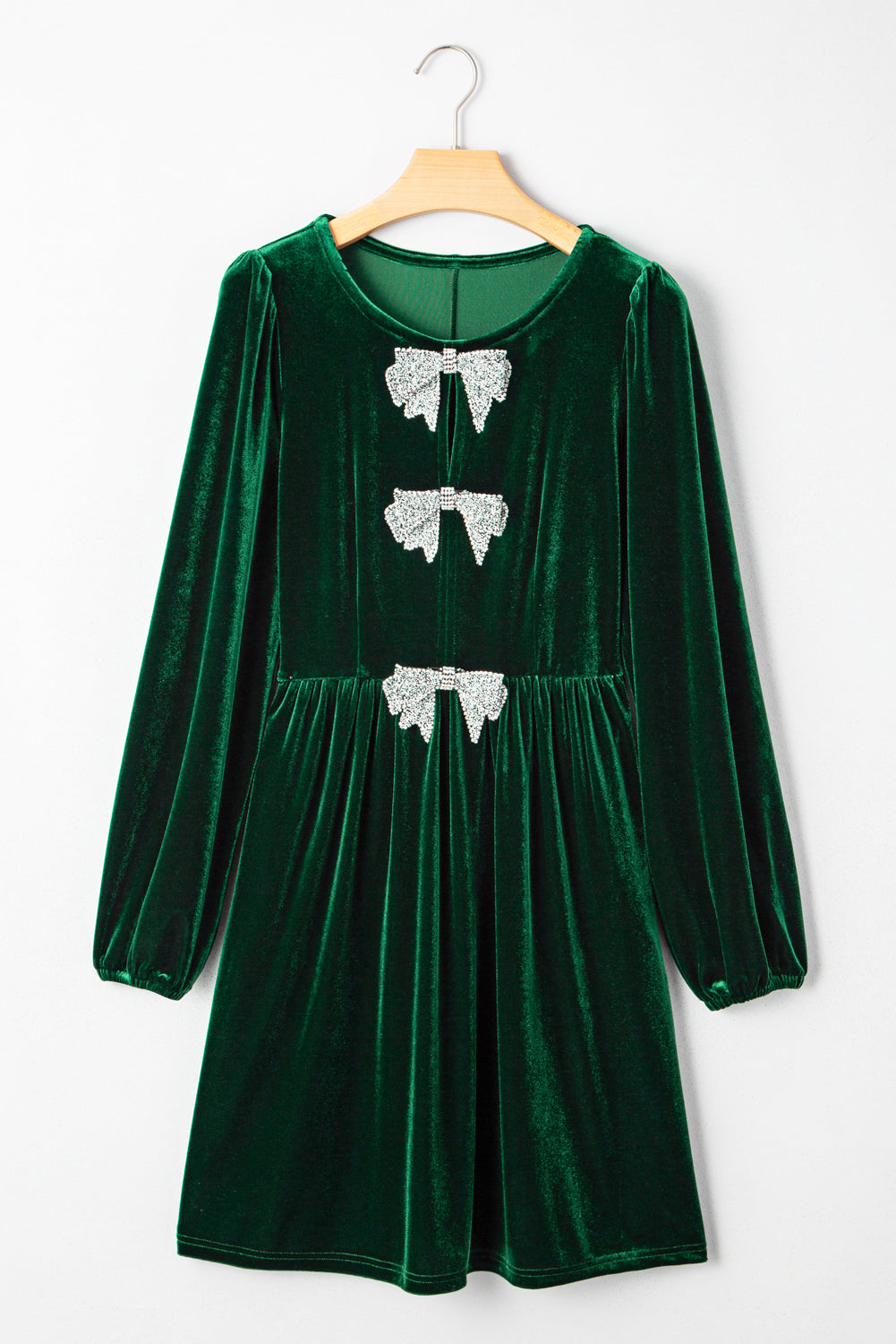 Evergreen Bowknot Decor High Waist Velvet Mini Dress