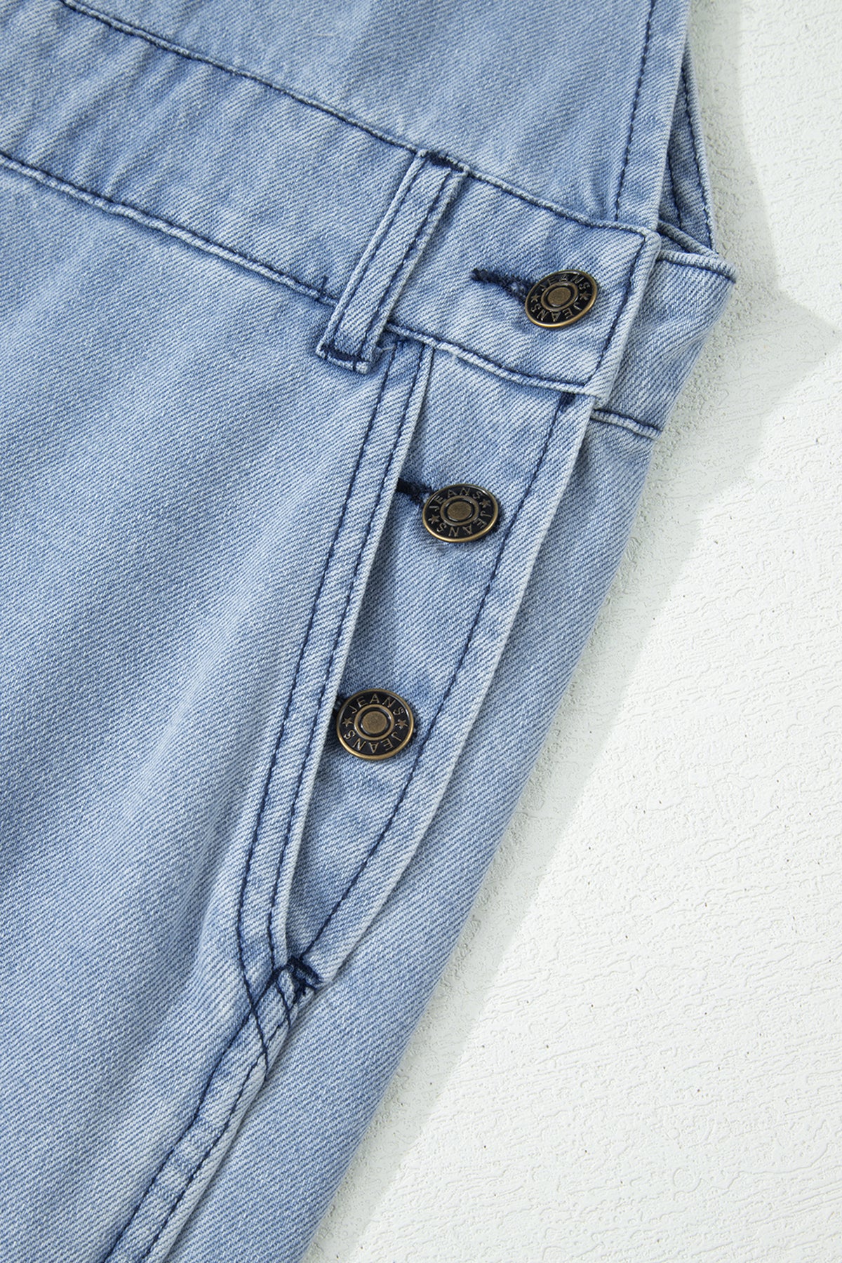 Mist Blue Retro Distressed Button Adjustable Straps Denim Jumpsuit