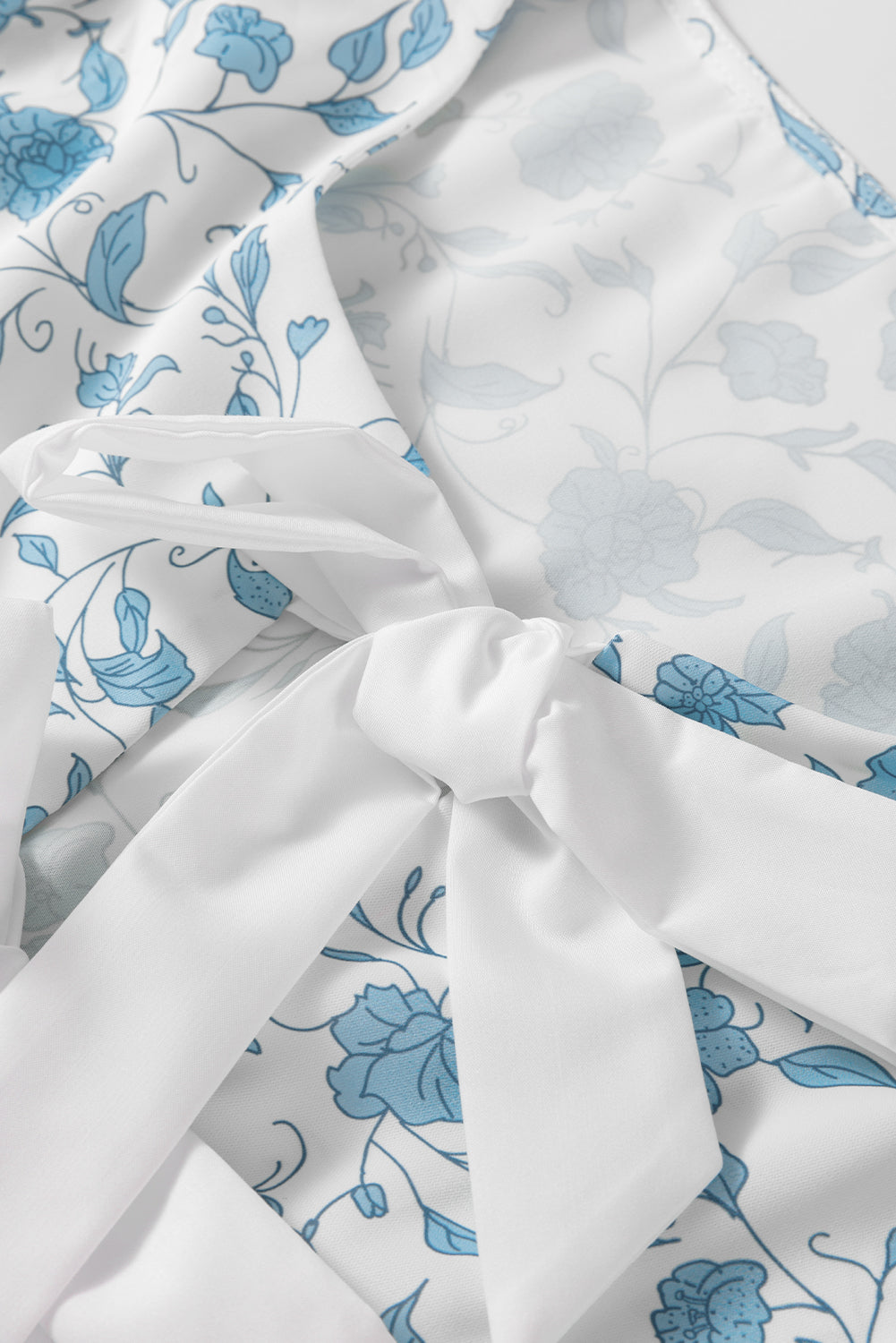 Sky Blue Floral Contrast Bow Puff Sleeve Mini Dress