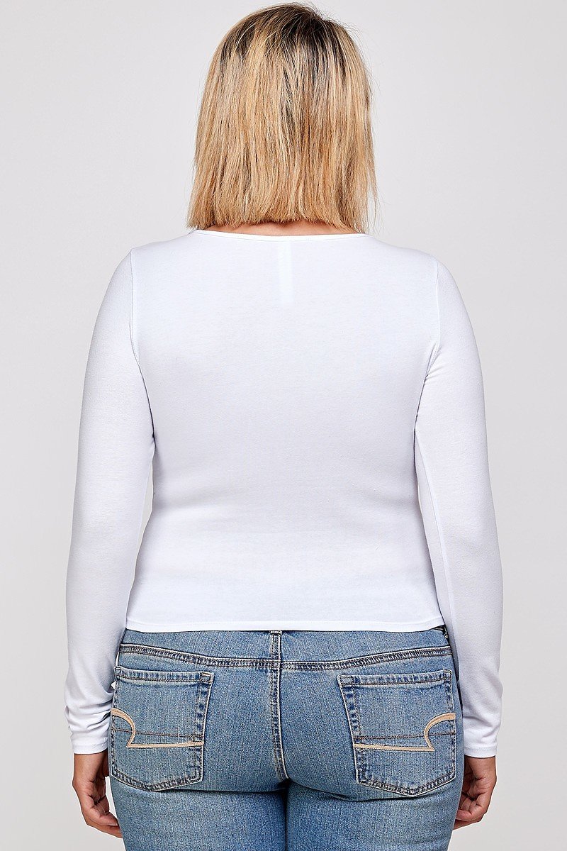 Solid Round Neck Top, With Long Sleeves, And Cut-out Detail - PLUS SIZE BASICS & ACTIVEWEAR
