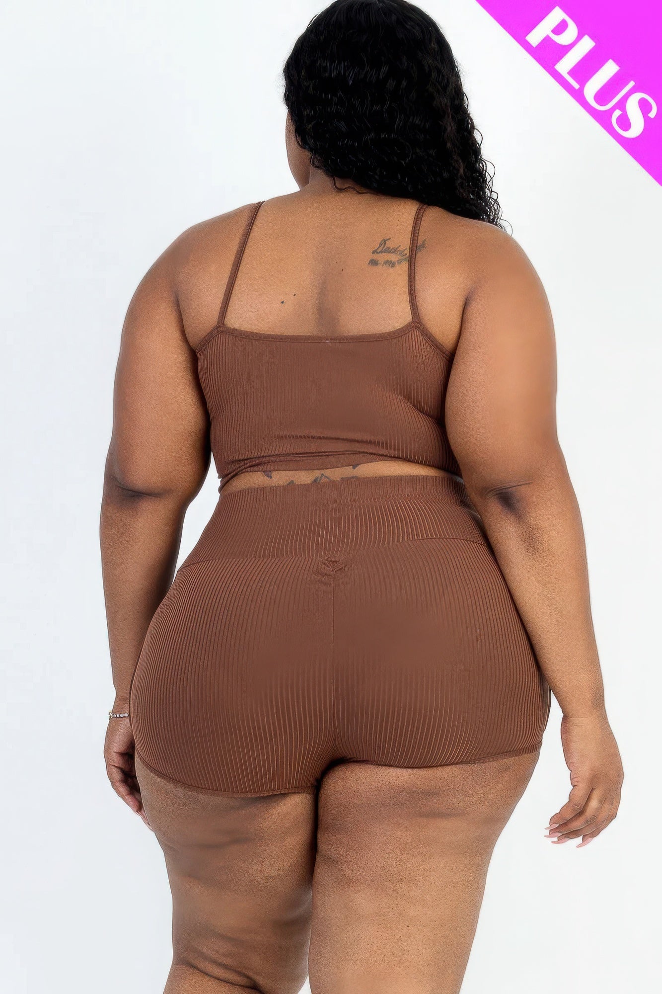 Plus Size Ribbed Cami Crop Top & Ruched Shorts Set - PLUS SIZE BASICS & ACTIVEWEAR