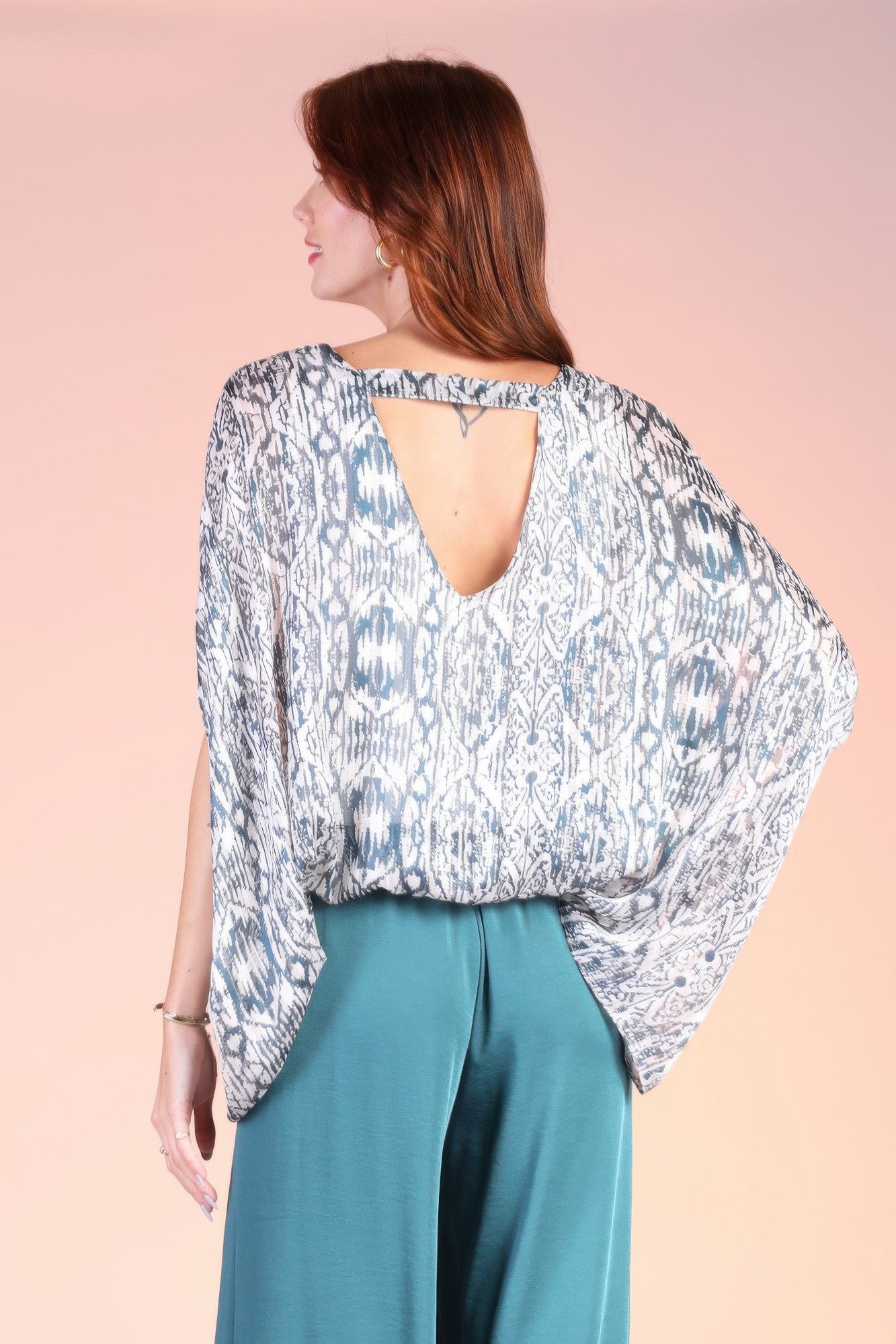 Bohemian Lurex Chiffon Caftan Top With Back Band