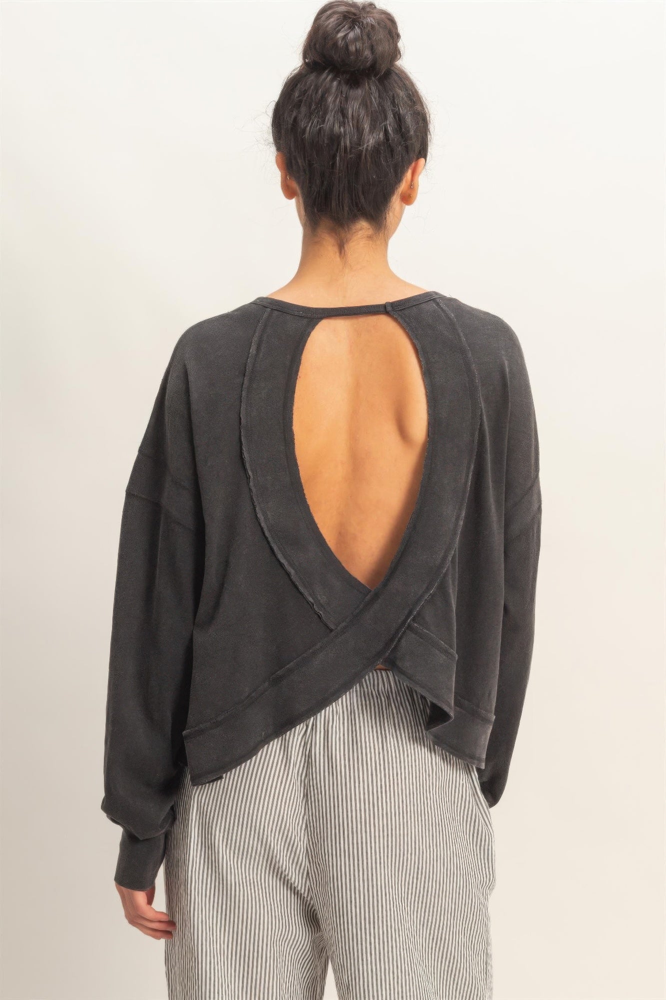 Cross Detail Open Back Long-sleeve Top