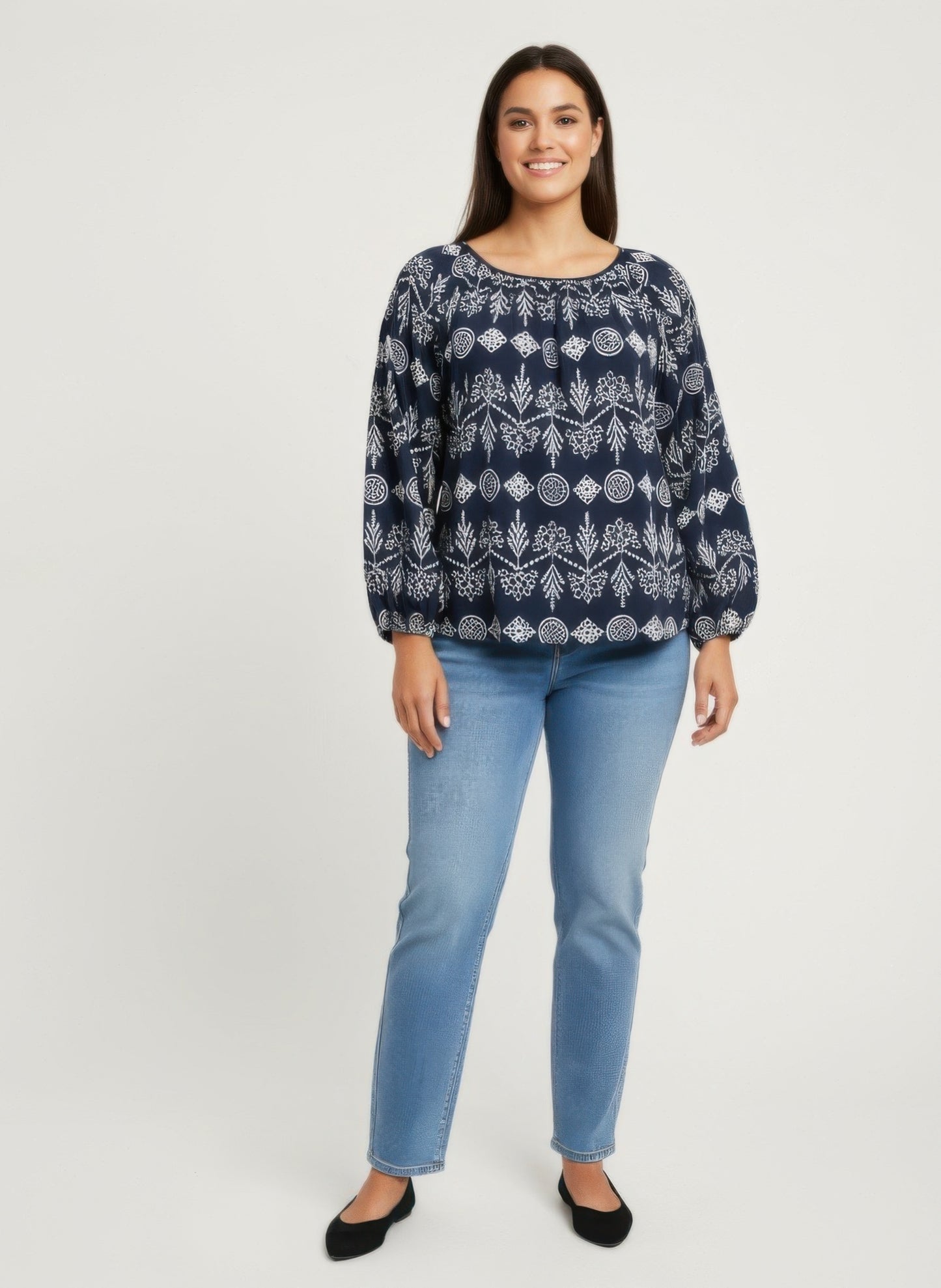 Boho Floral Print Long Sleeve Blouse