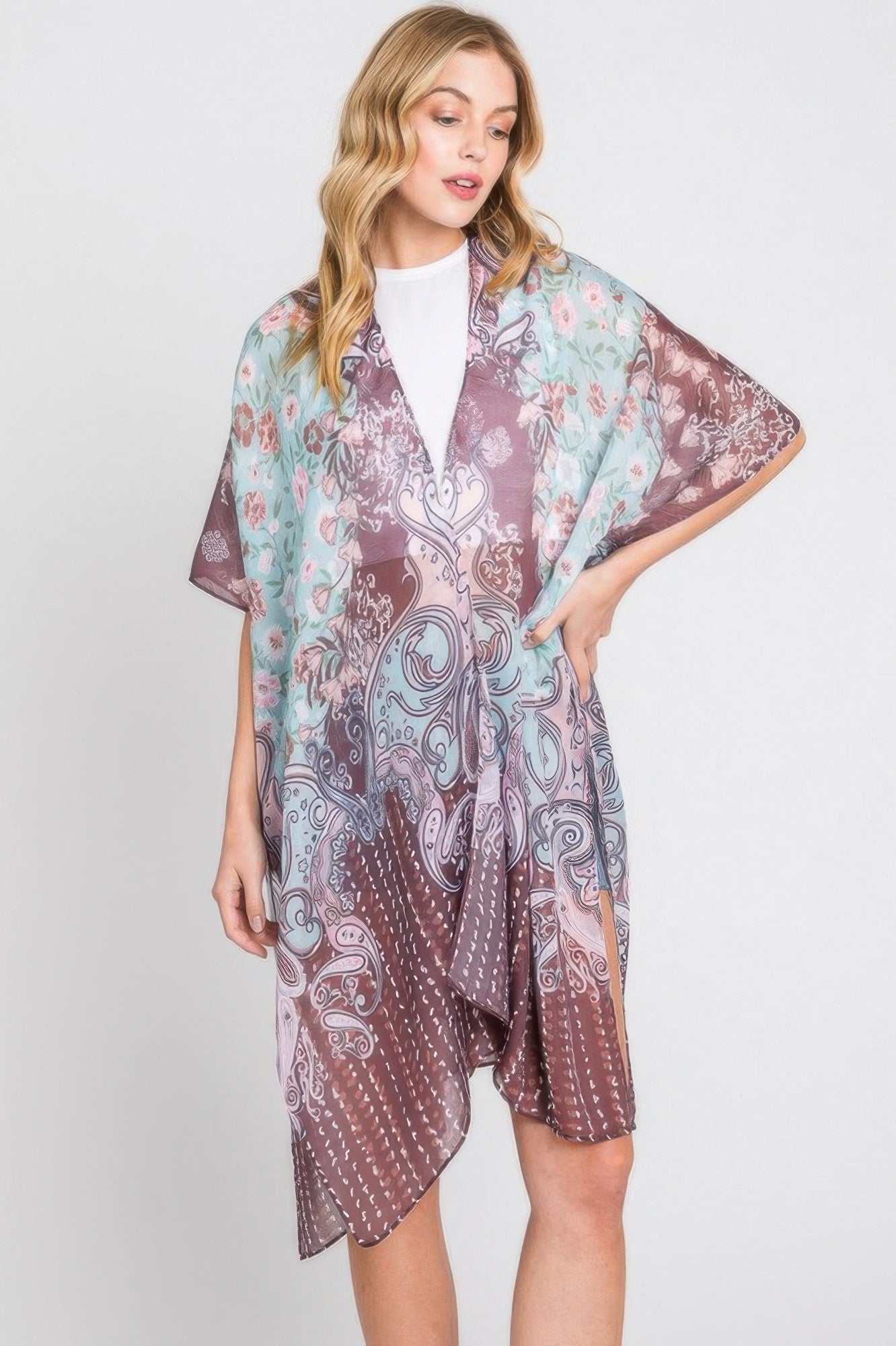 Abstract Paisley Flower Print Kimono