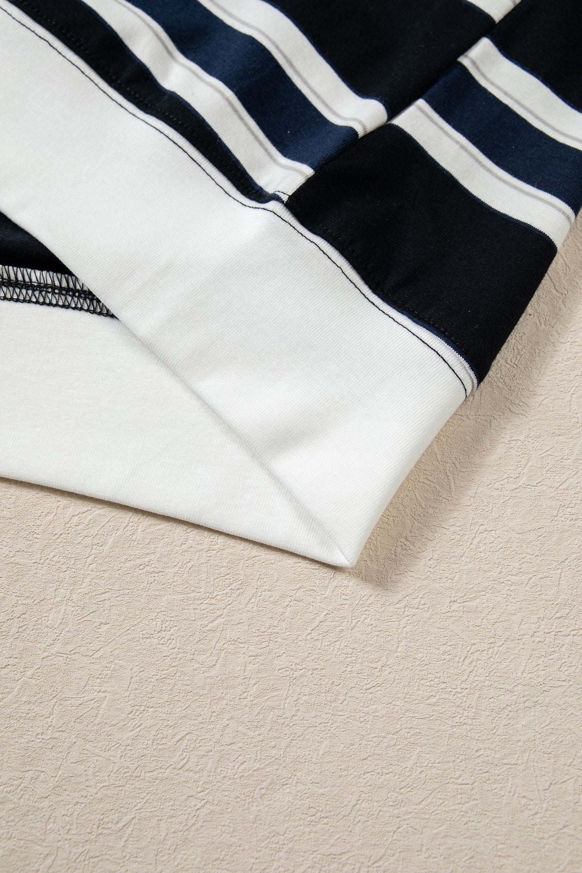 Blue Stripe Ribbed Trim Drop Shoulder Sweatshirt