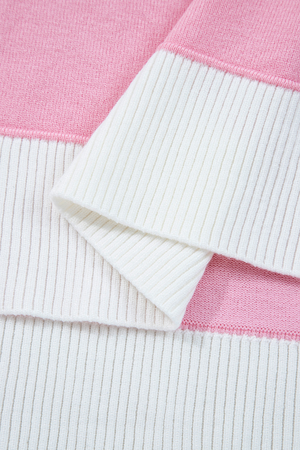 Pink Contrasting Polo Collar Color Block Knit Drop Shoulder Sweater