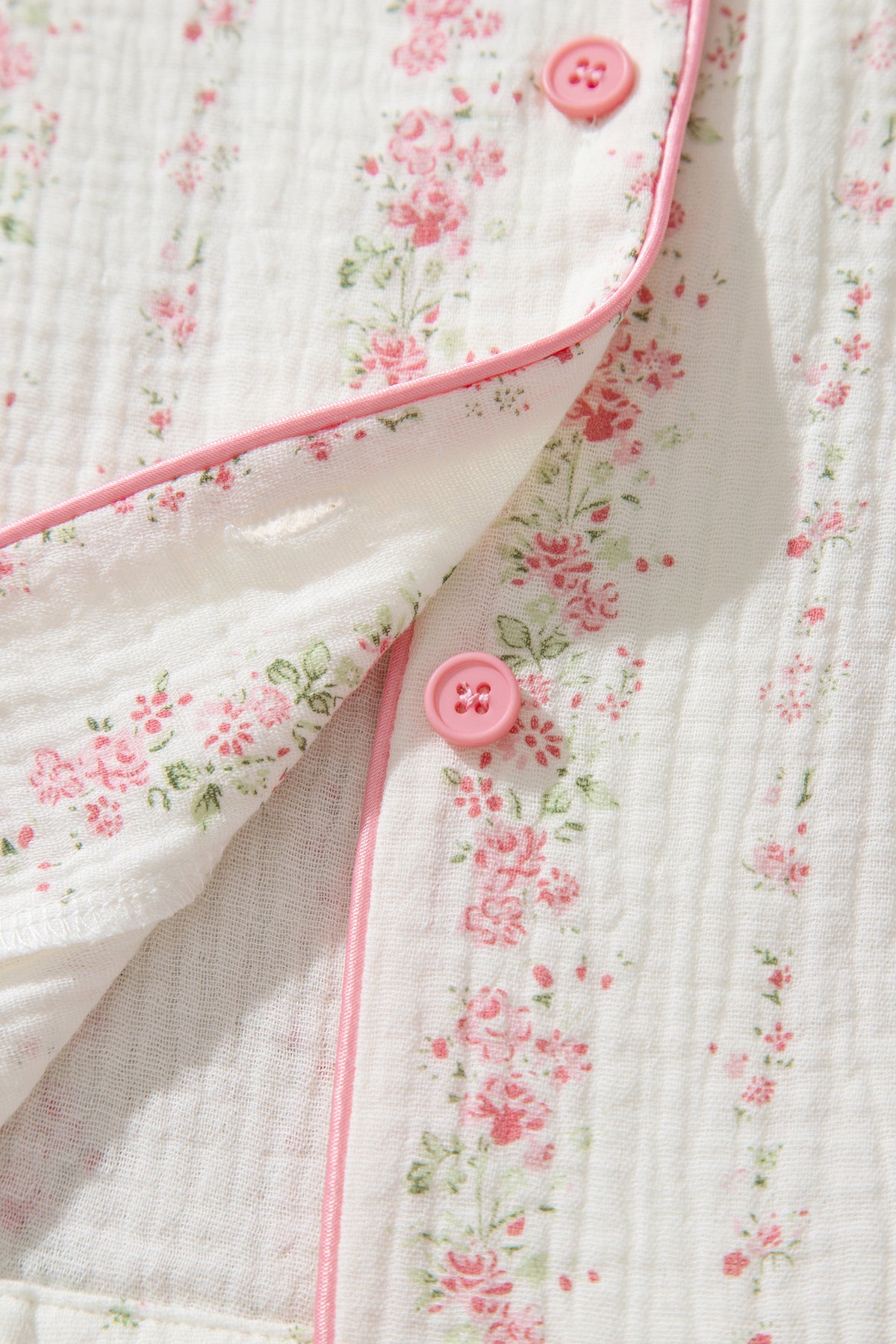 Pink Floral Print Long Sleeve Button Front Shirt Pajama Pants Set