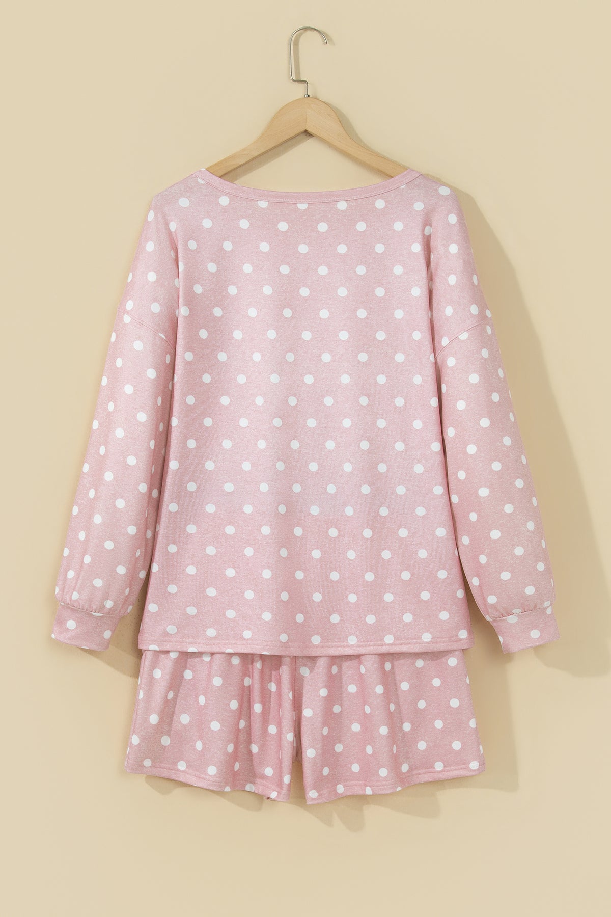 Gray Polka Dot Top and Drawstring Shorts Set