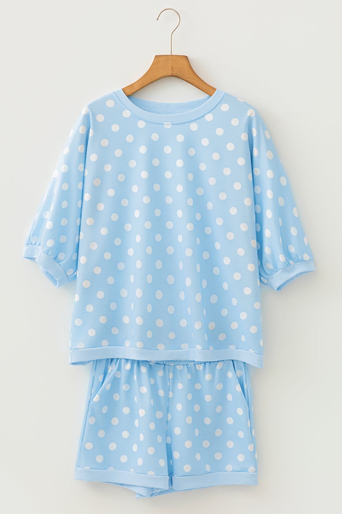 Women's Green Polka Dot Oversized Top Drawstring Shorts Set