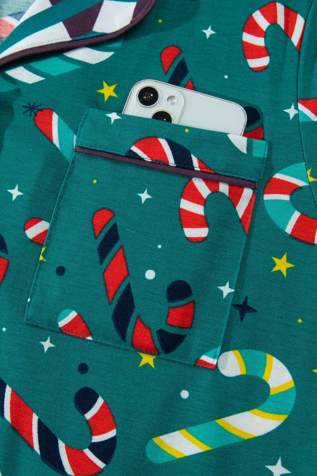 Green Abstract Candy Cane Print Long Sleeve Lounge Set