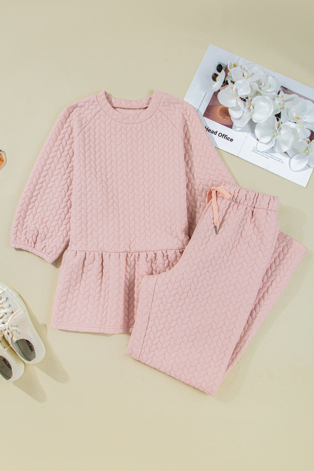 Women's Delicacy Braided Texture Ruffle Top Pants Set