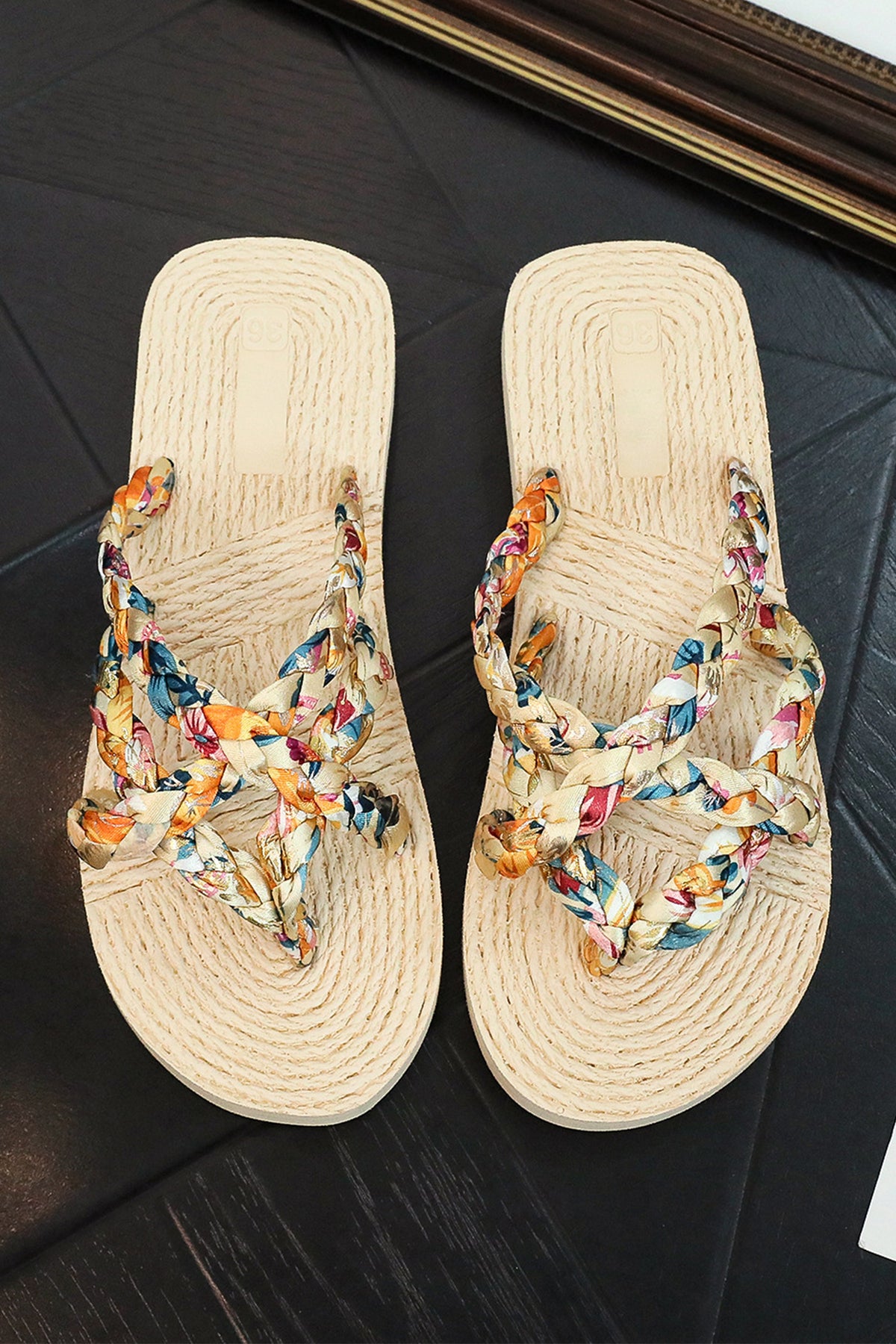 Beige Boho Woven Caged Flip-Flop Sandals