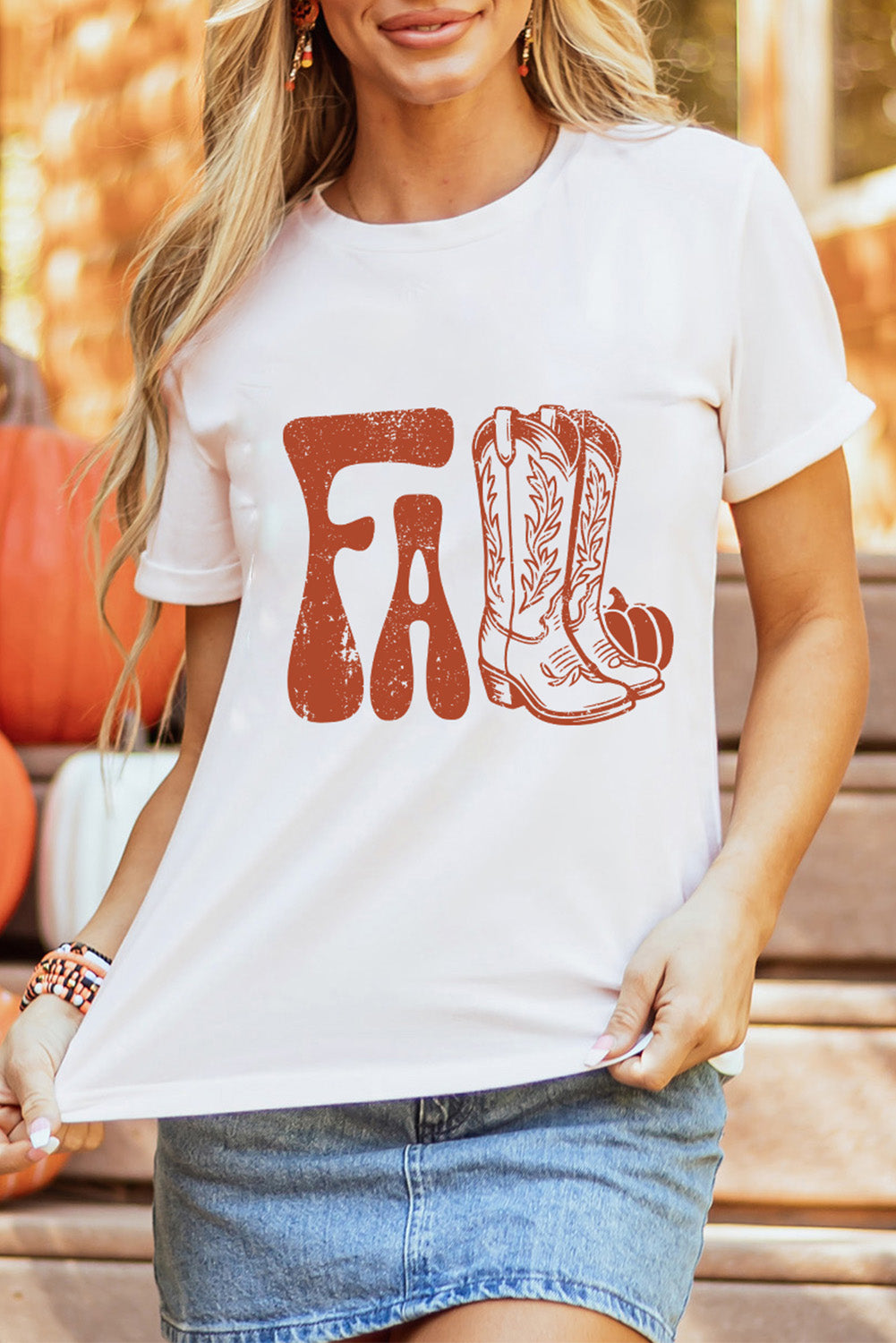 White FALL Boots Cracking Graphic T-Shirt