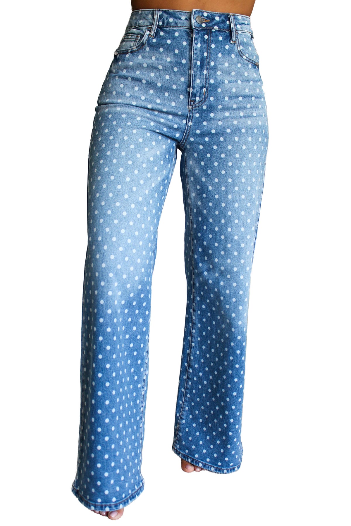 Sky Blue Polka Dot High Waist Jeans