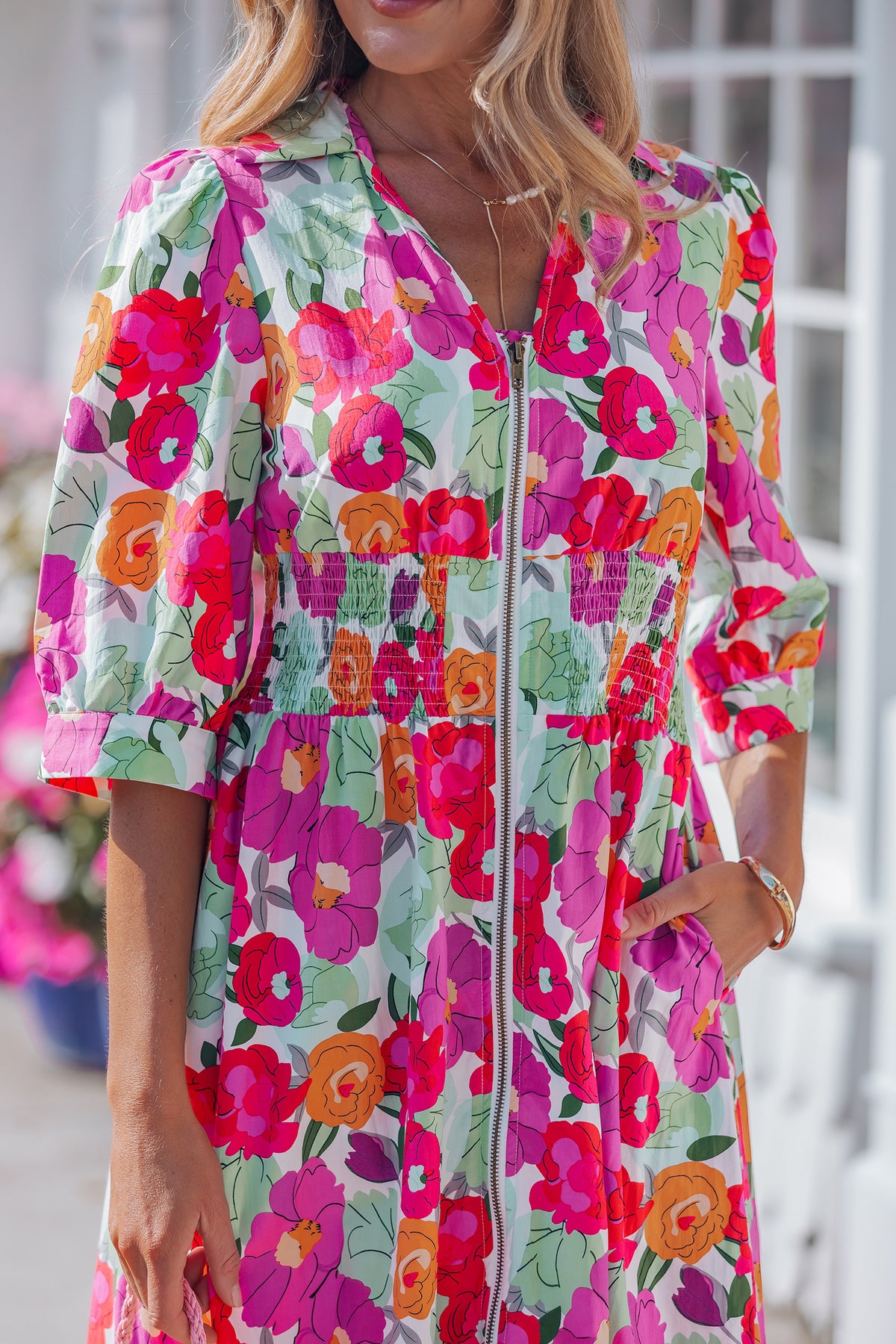 Rose Floral V-Neck Dress