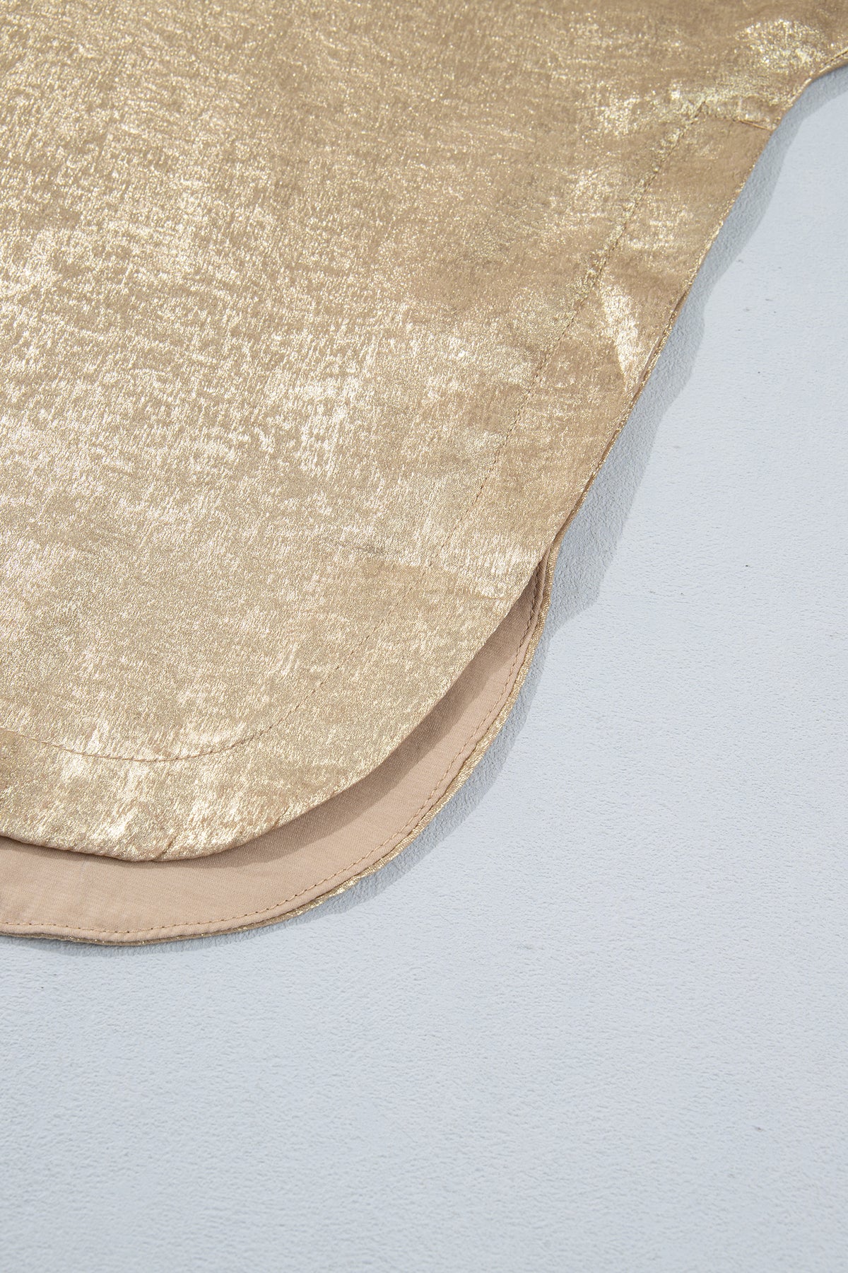Parchment Metallic V Neck Button Cuffed Dolman Blouse